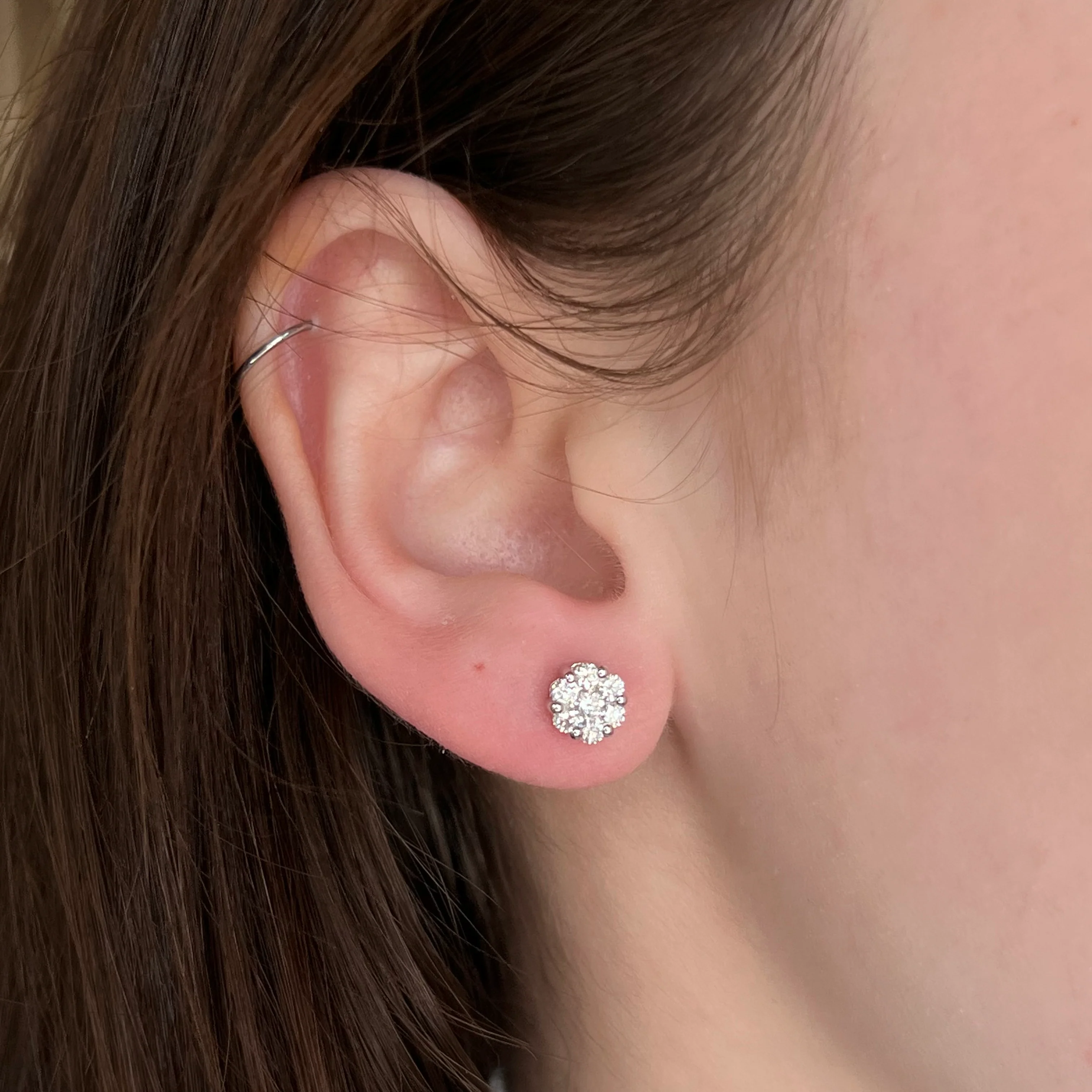 .76 Diamond Cluster Pave Earring Studs in 18k White Gold - Image 4