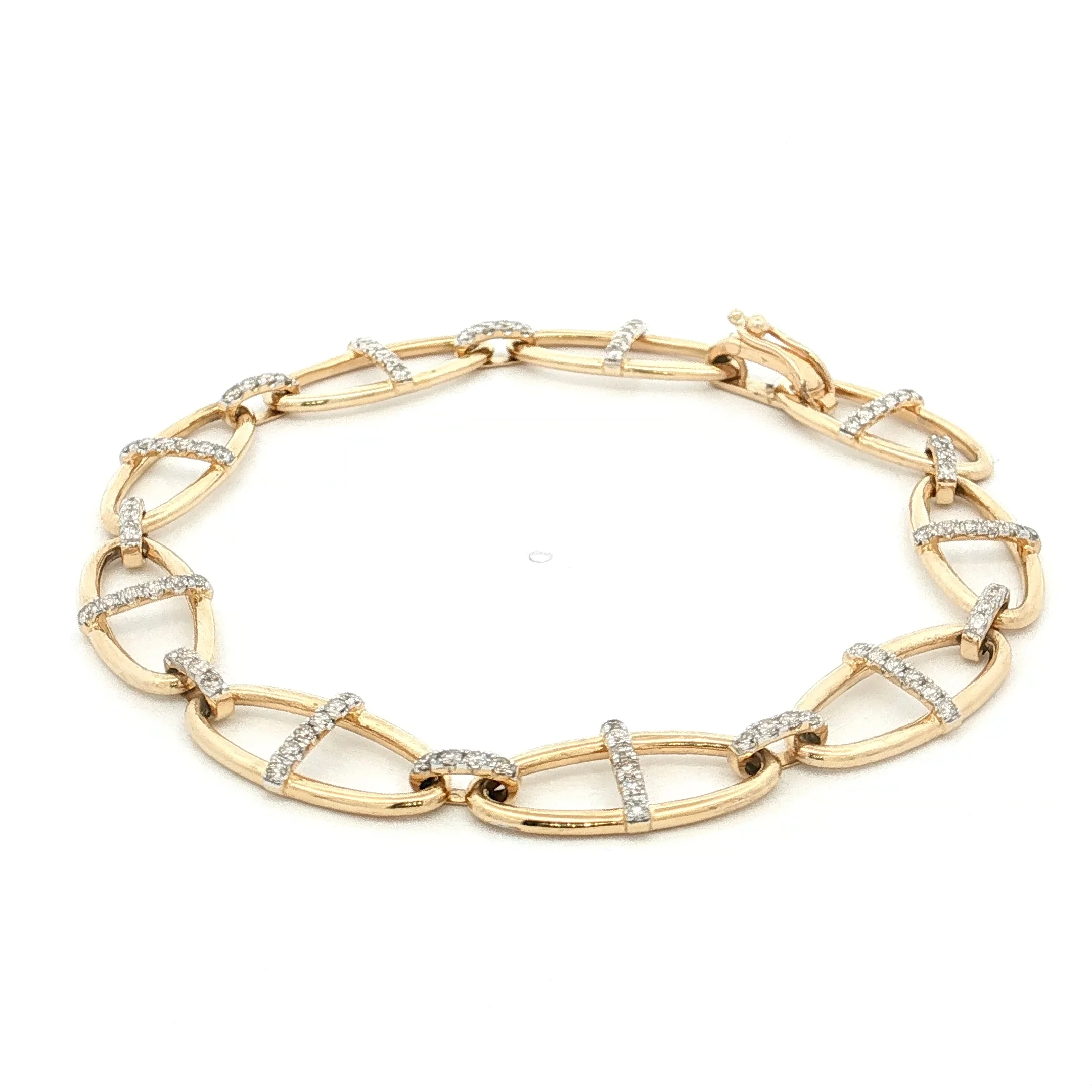 .76 Diamond Oval Link Chain Bracelet 14k Yellow Gold - Image 2