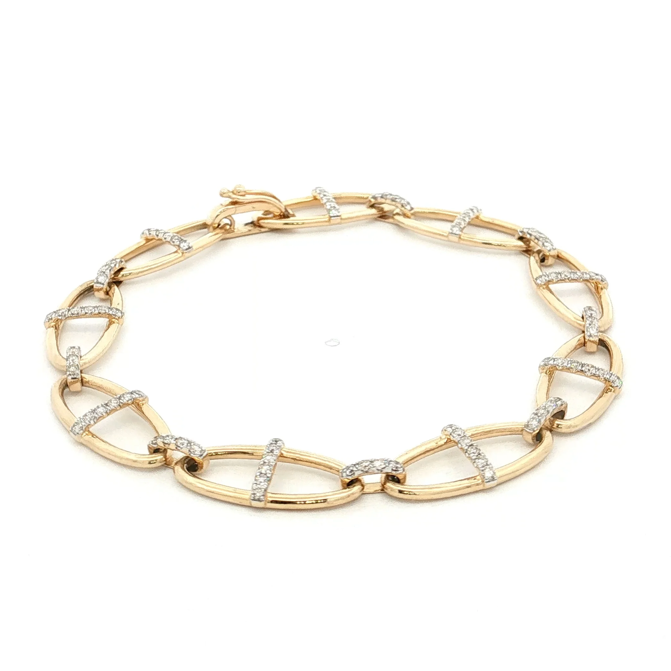 .76 Diamond Oval Link Chain Bracelet 14k Yellow Gold - Image 3