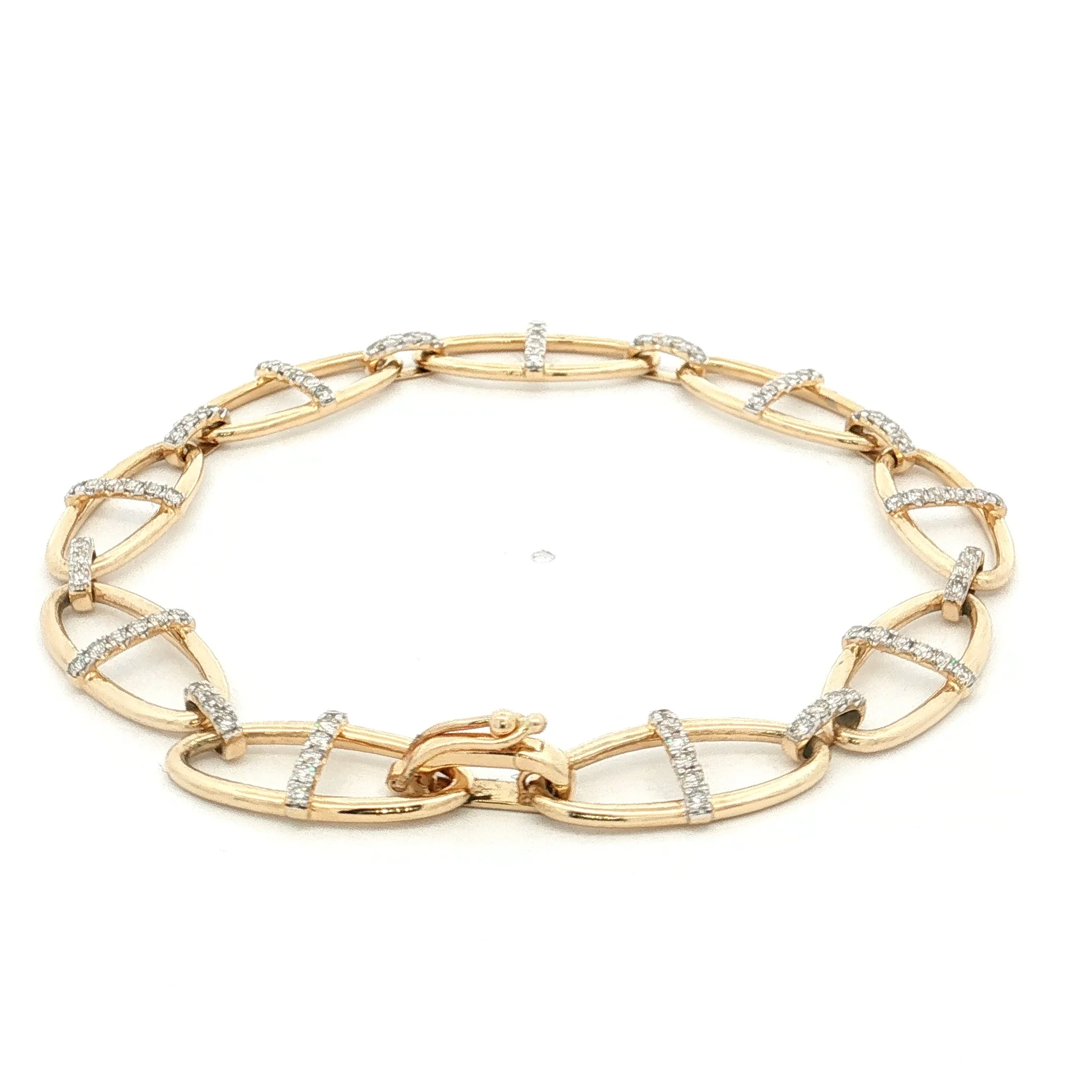 .76 Diamond Oval Link Chain Bracelet 14k Yellow Gold - Image 4