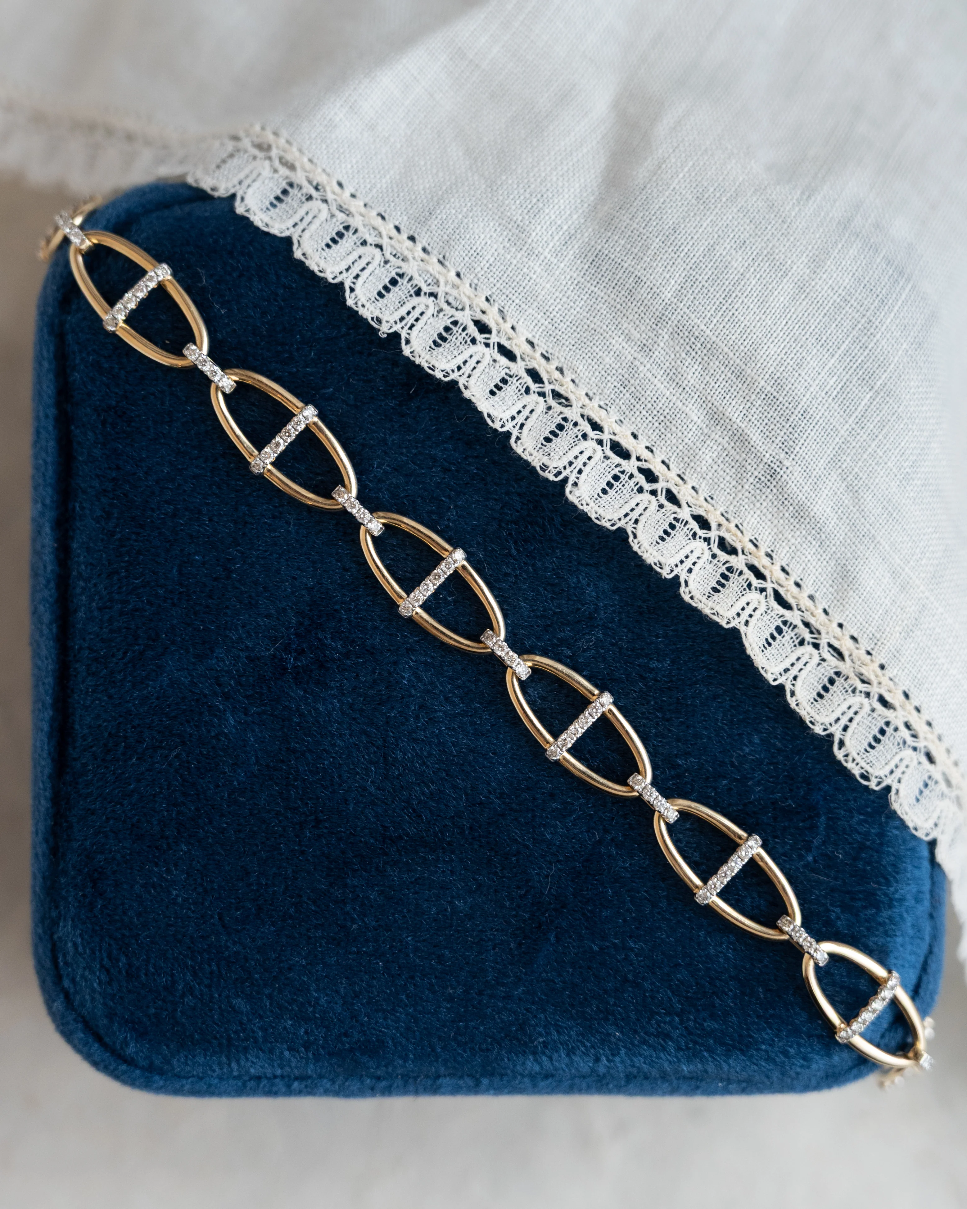 .76 Diamond Oval Link Chain Bracelet 14k Yellow Gold - Image 5