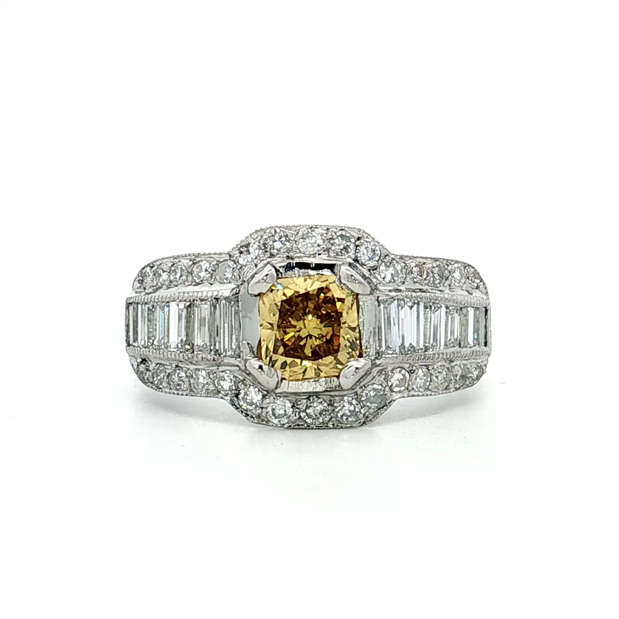 .76 Fancy Yellow Diamond Engagement Ring Platinum