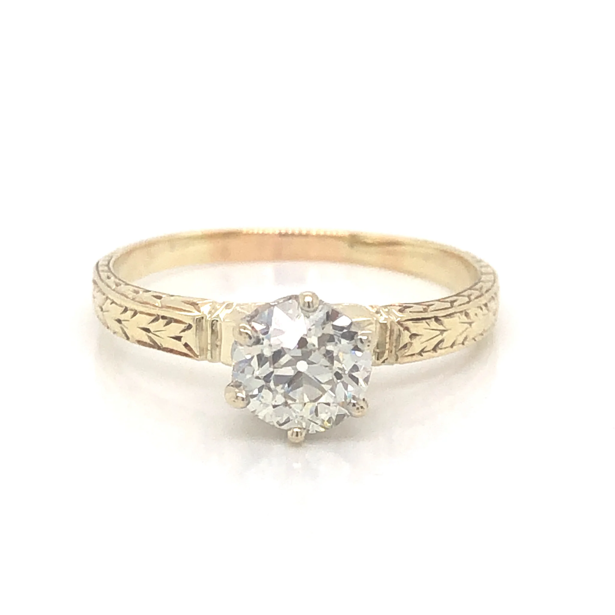 .77 Art Deco Solitaire Diamond Engagement Ring in 14k Yellow Gold