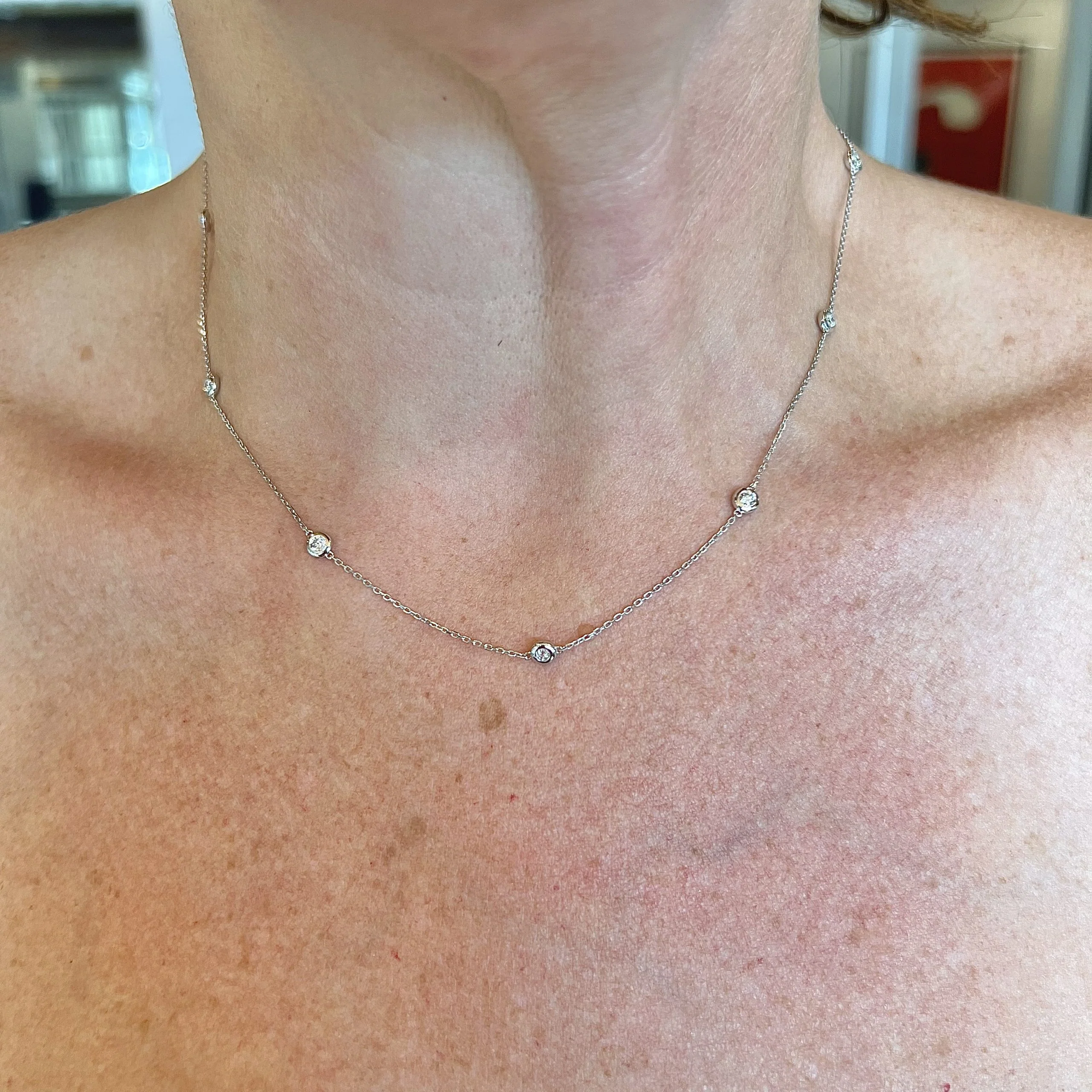 .77 Bezel Set Diamond Necklace in 14k White Gold - Image 4