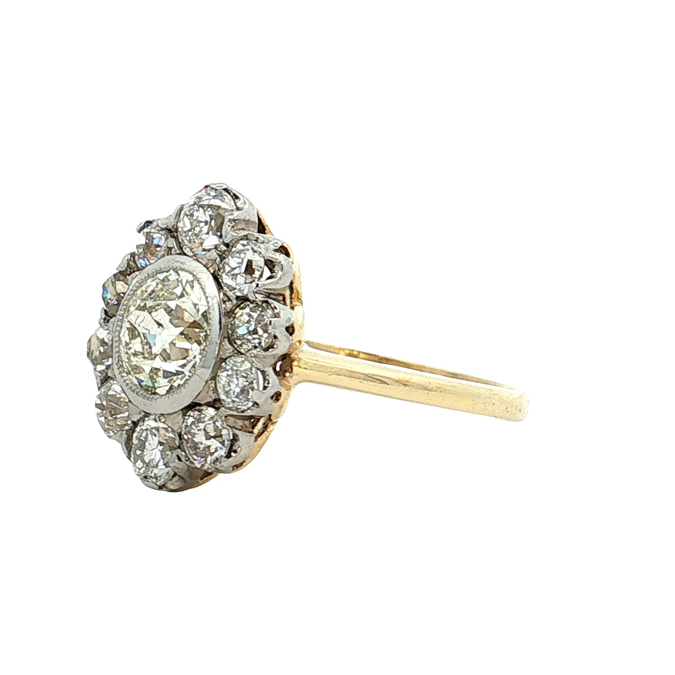 .77 Old European Diamond Halo Ring Platinum & 18k - Image 2