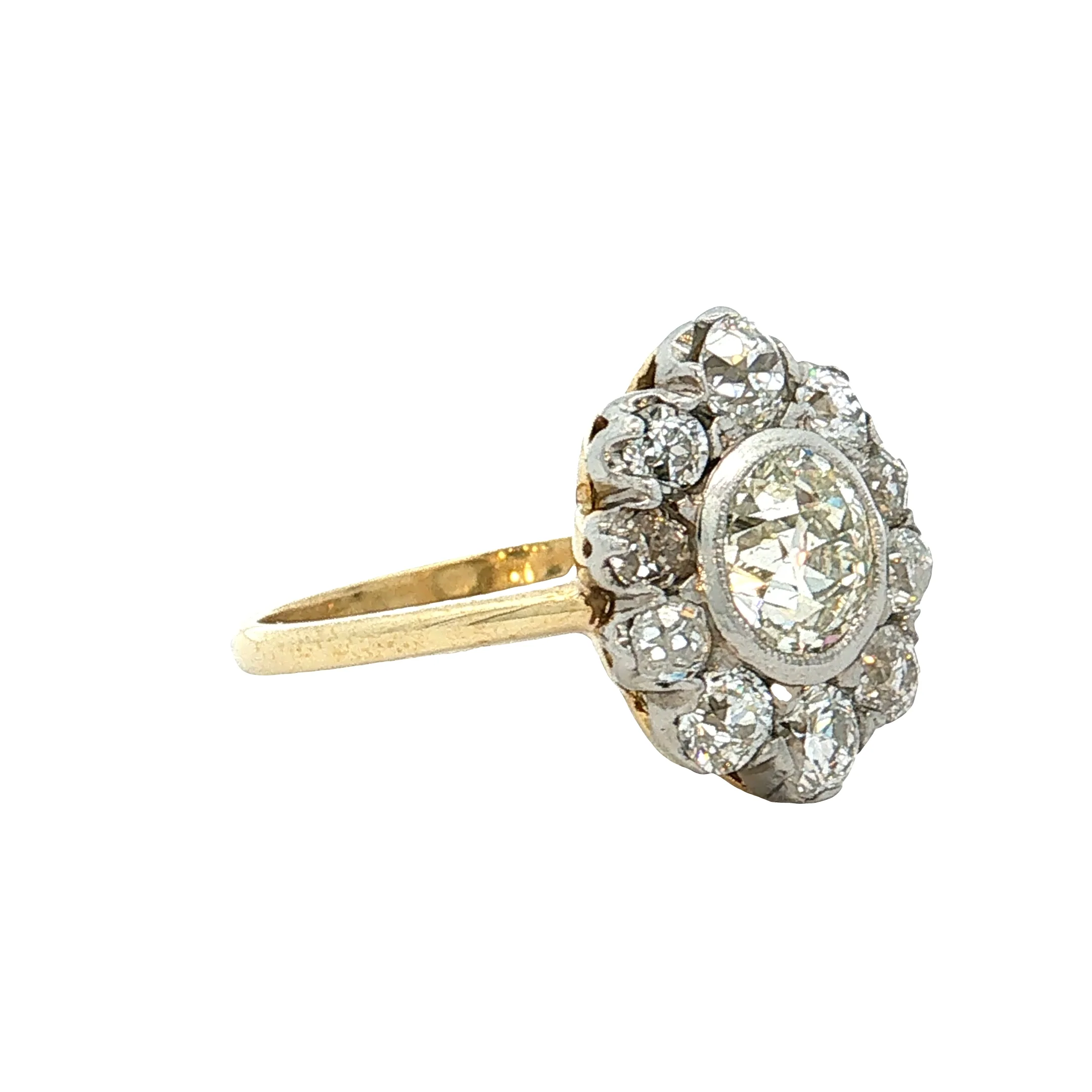 .77 Old European Diamond Halo Ring Platinum & 18k - Image 3