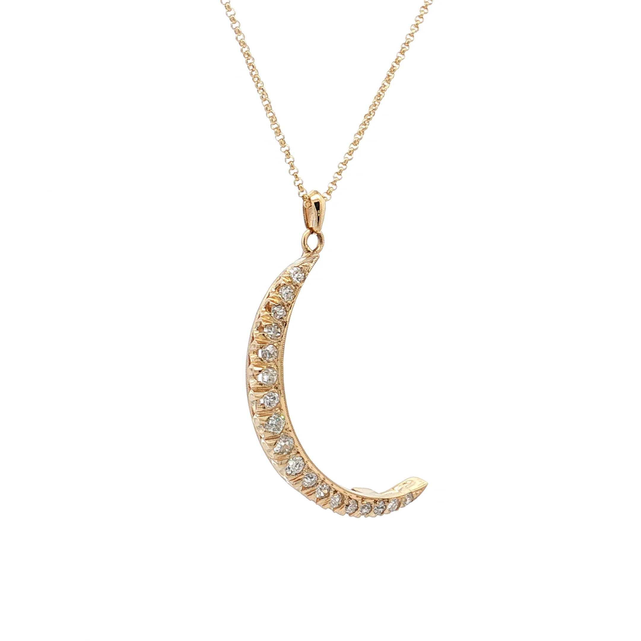 .78 Antique Diamond Crescent Moon Pendant Necklace 14k - Image 3