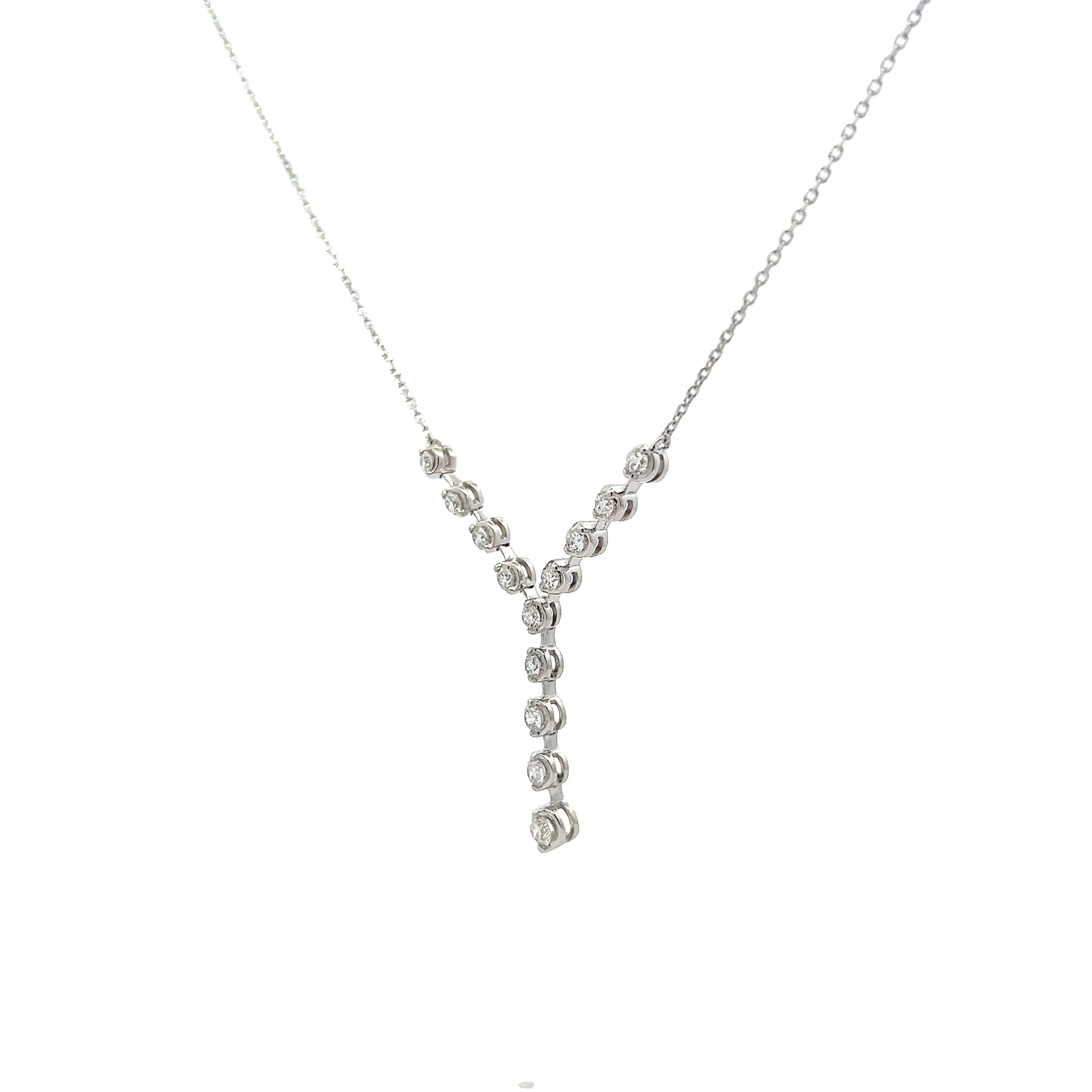 Y Shaped Diamond Pendant Necklace in White Gold - Image 2