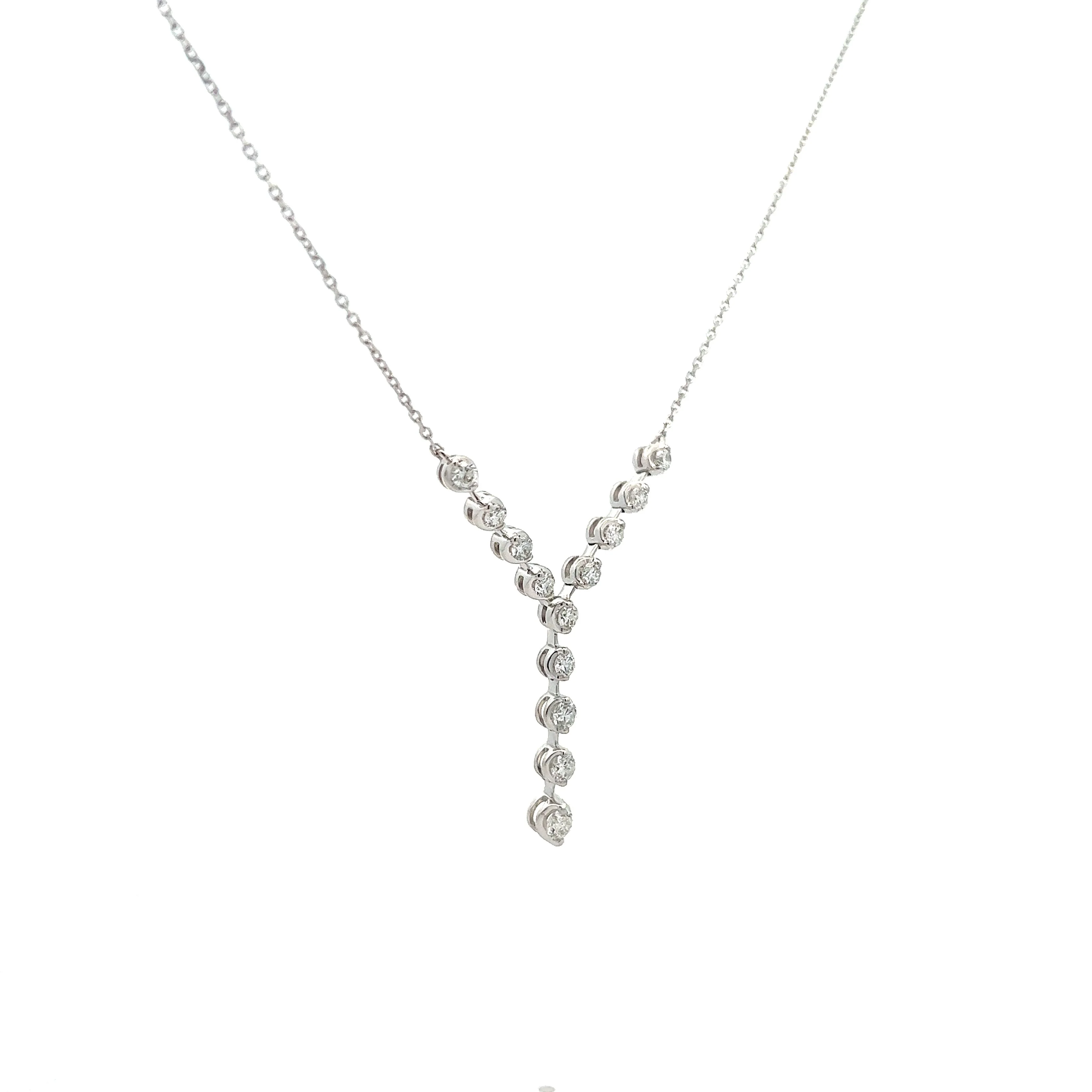 Y Shaped Diamond Pendant Necklace in White Gold - Image 3