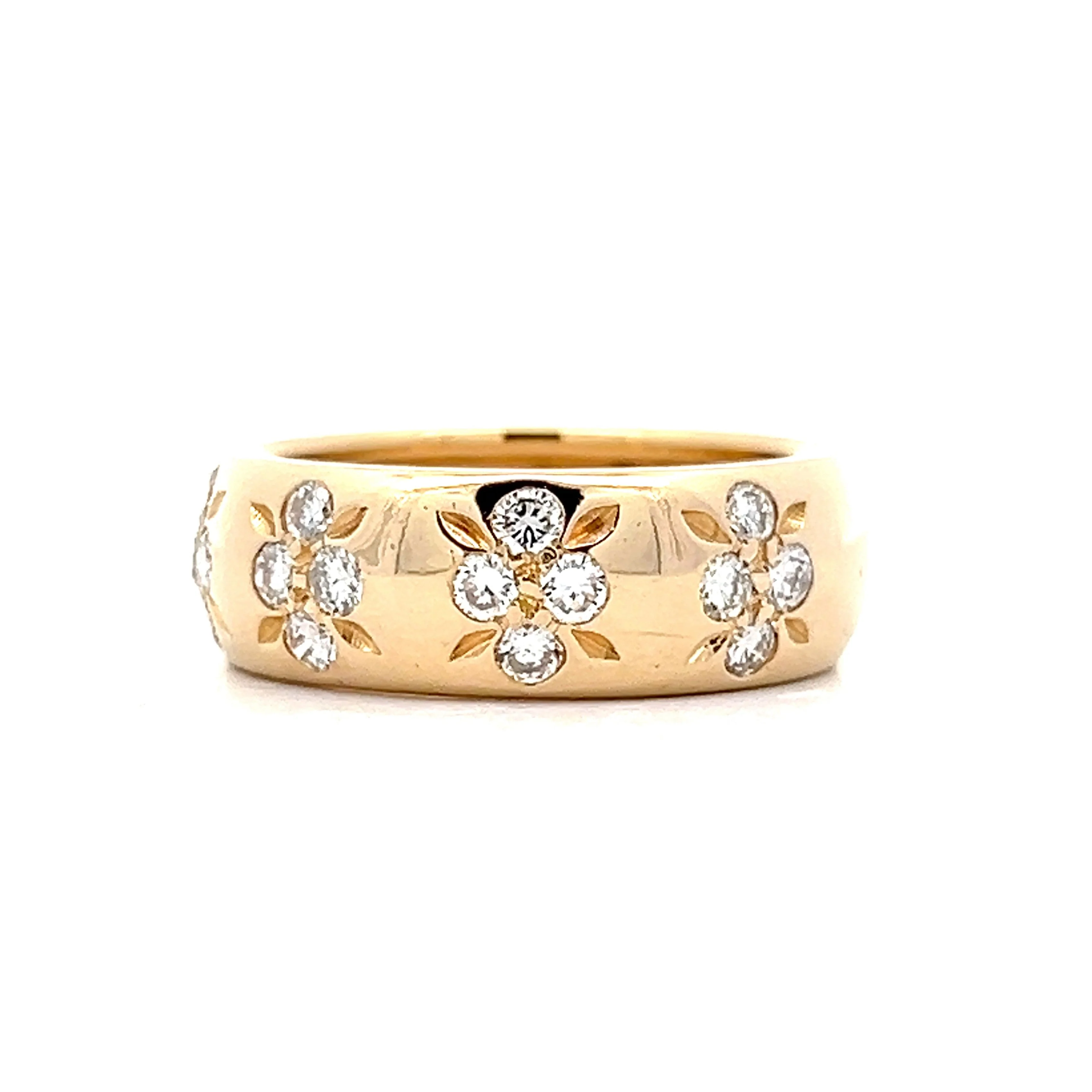 7mm Wide Diamond Floral Band in 14k Yellow Gold - Image 2