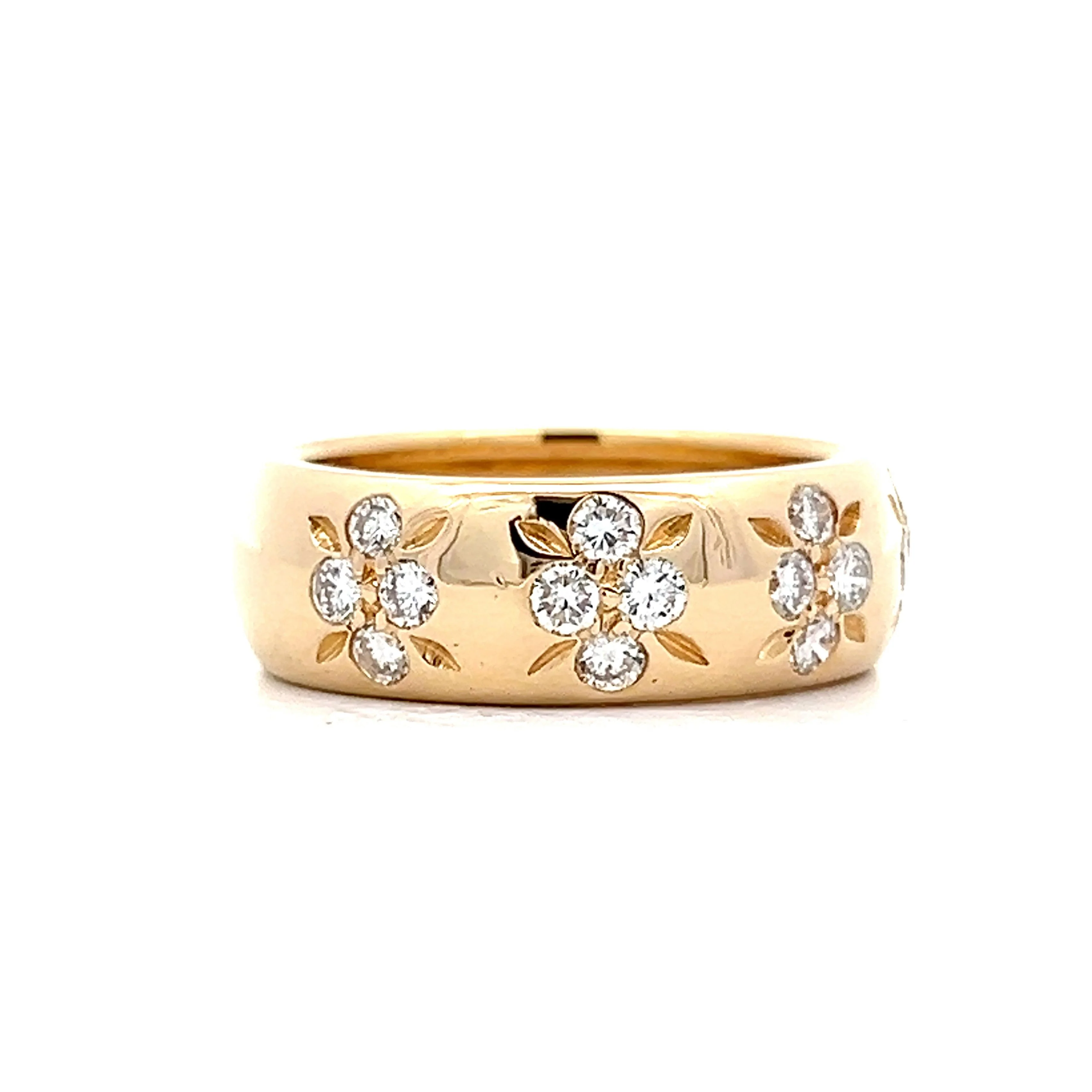 7mm Wide Diamond Floral Band in 14k Yellow Gold - Image 3
