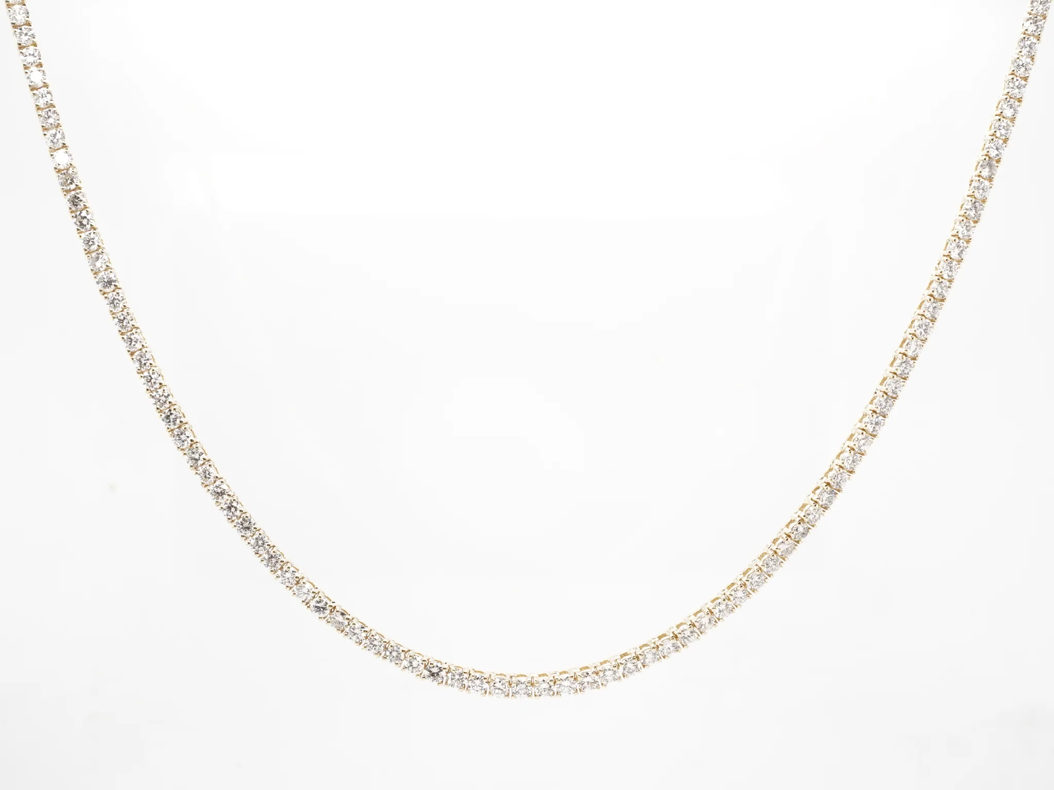 8.18 Carat Diamond Tennis Necklace in 14K Yellow Gold