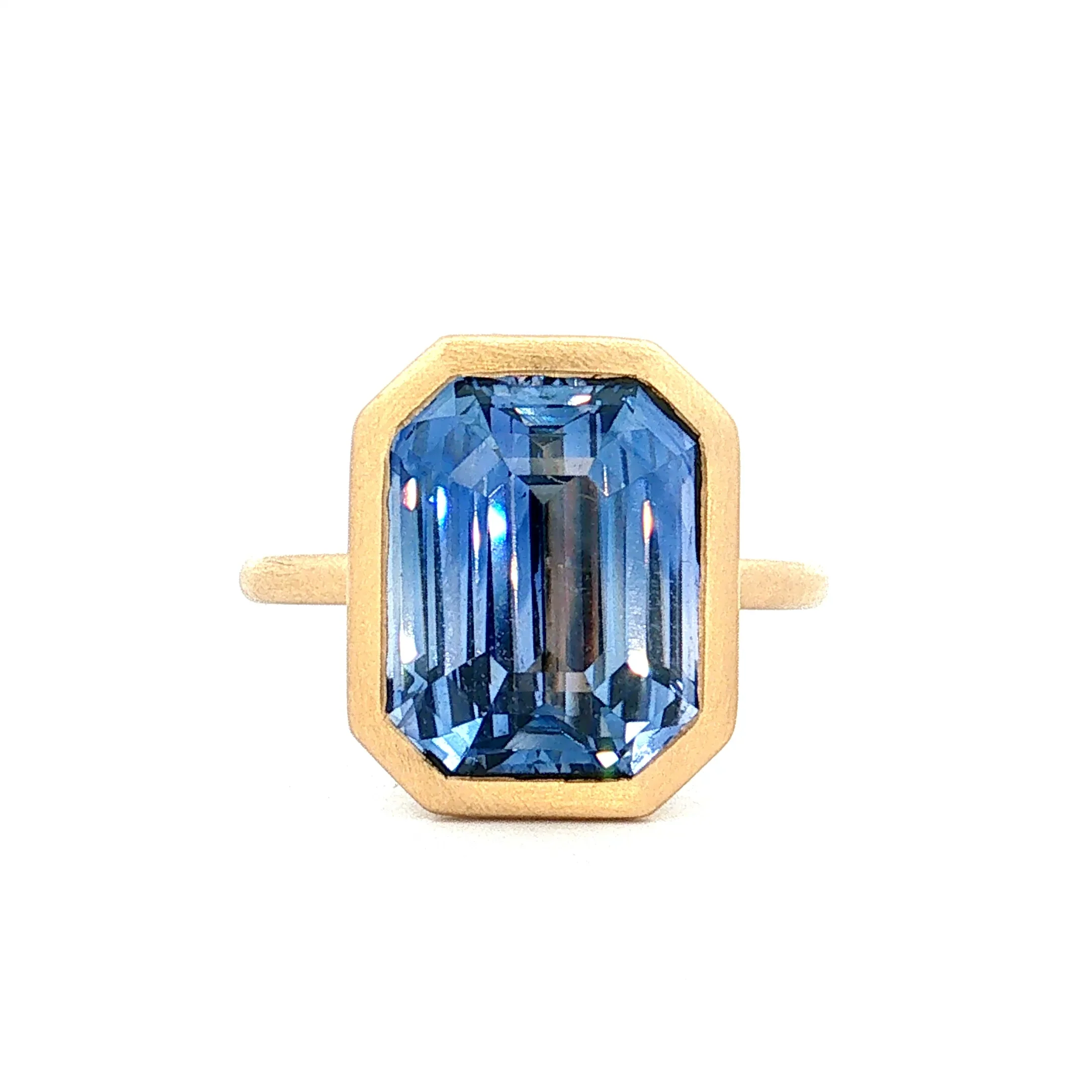 8.20 Emerald Cut Blue Sapphire Engagement Ring 18k