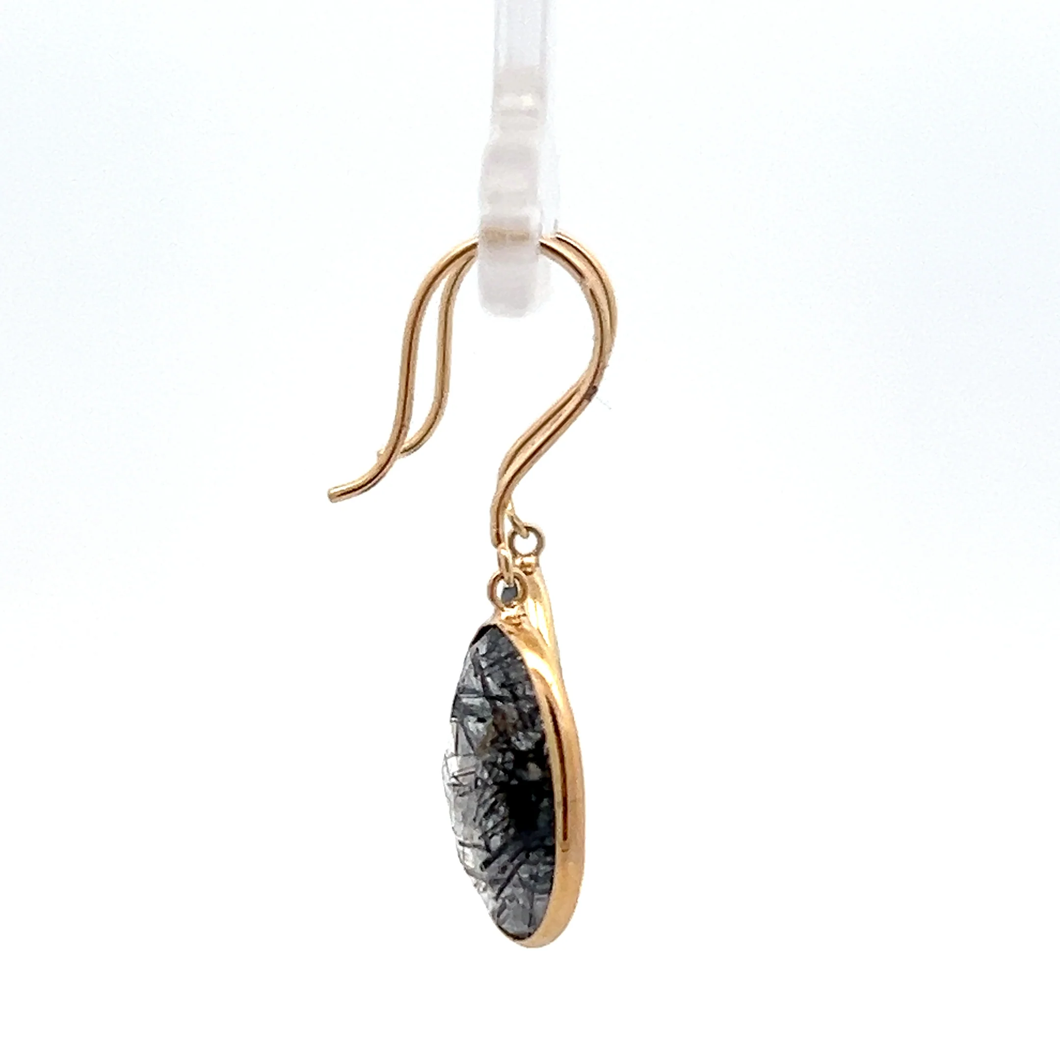 8.20 Tourmalinated Quartz Drop Earrings 14k Yellow Gold - Image 3