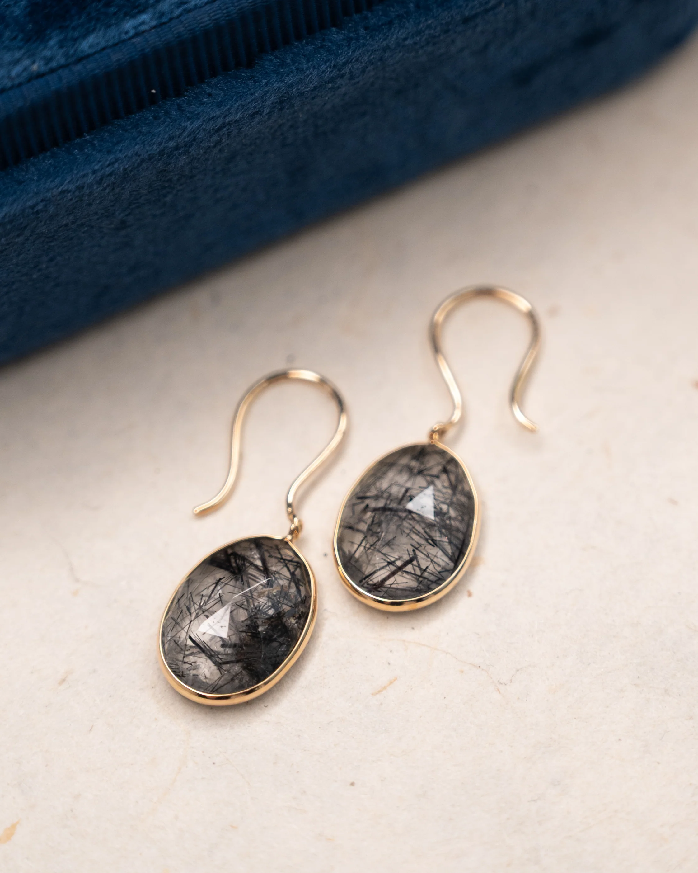 8.20 Tourmalinated Quartz Drop Earrings 14k Yellow Gold - Image 5