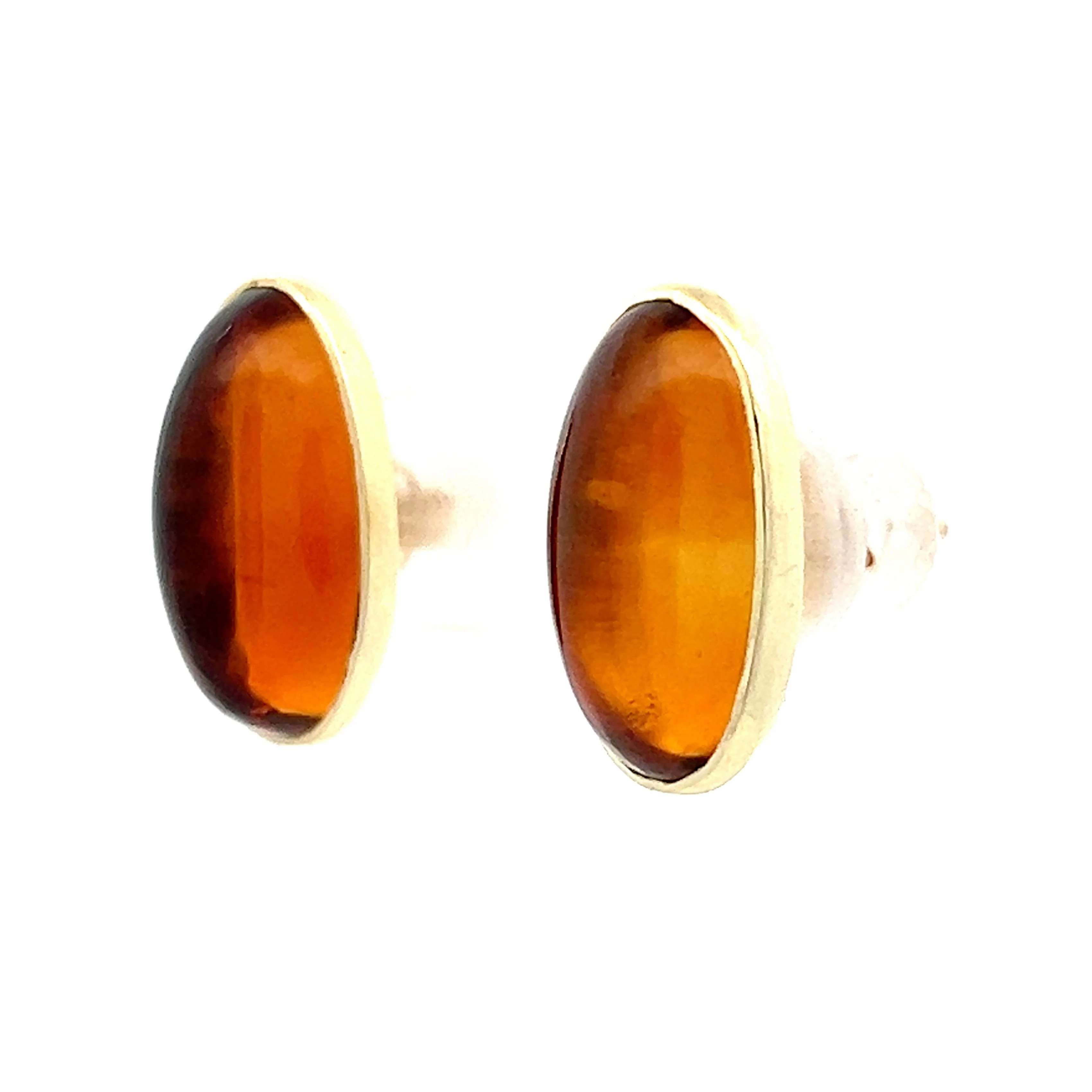 8.60 Cabochon Citrine Stud Earrings in 14k Yellow Gold - Image 2