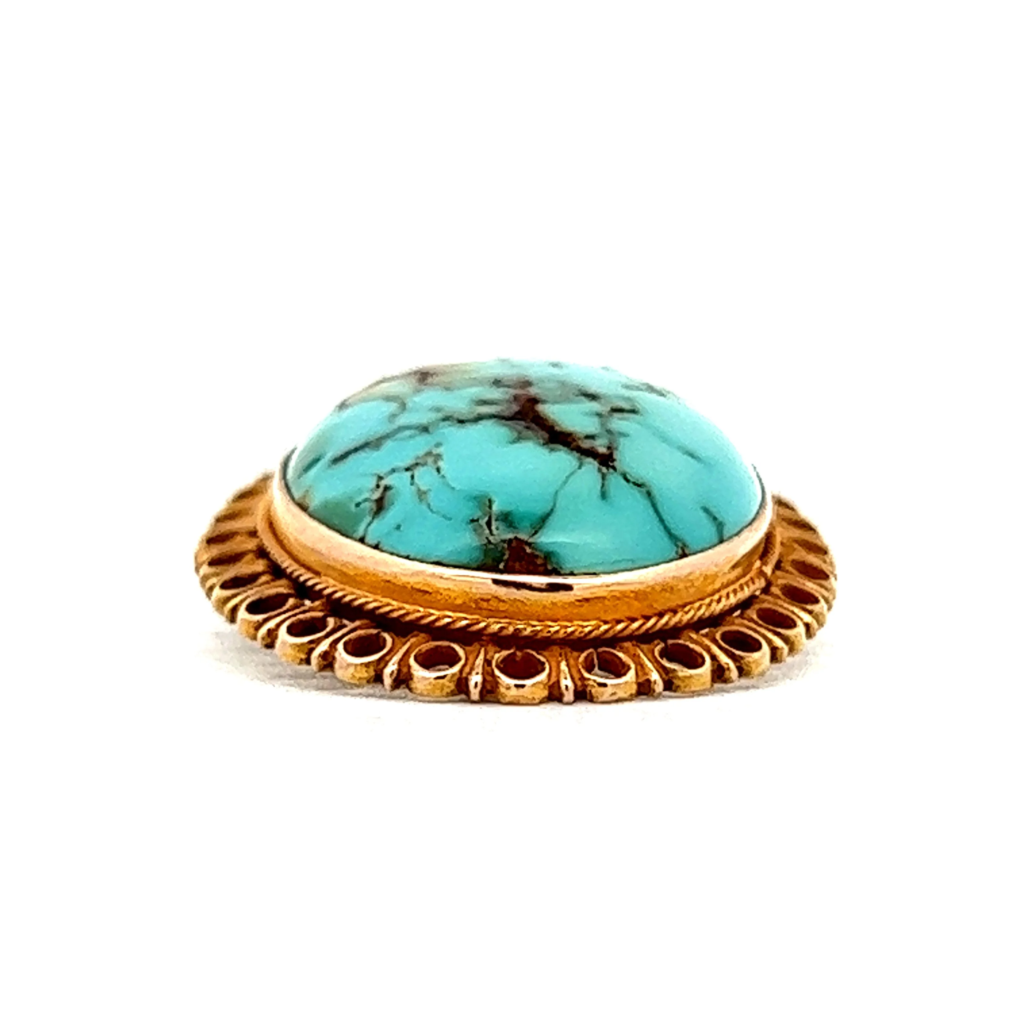 8.90 Turquoise Cabochon Pendant Necklace in Yellow Gold - Image 2