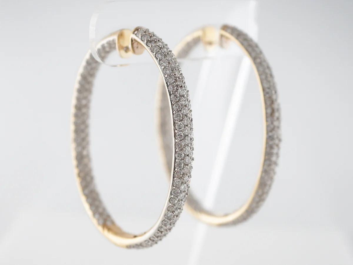 8 Carat Diamond Hoop Earrings in 14k Yellow Gold - Image 2
