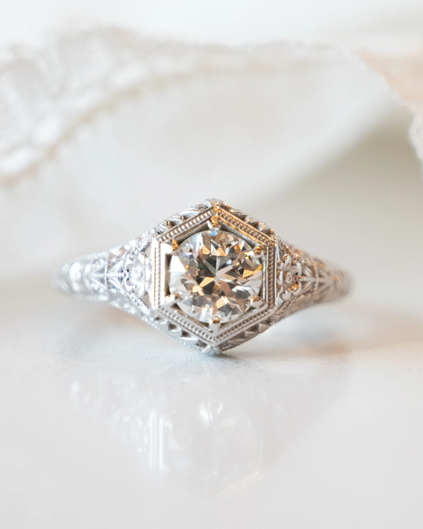 .80 Antique Style Diamond Engagement Ring 14k - Image 6