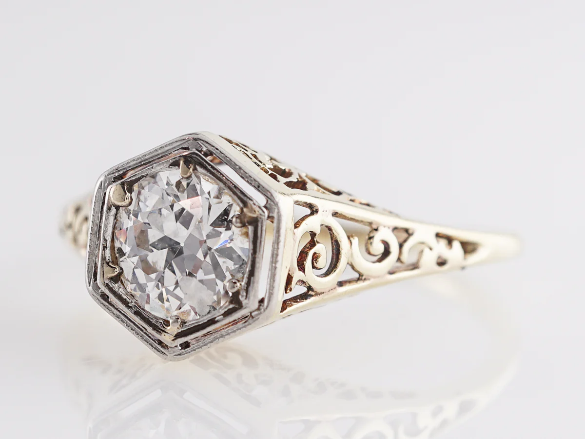 .80 Art Deco Two-Tone Diamond Engagement Ring in 14k - Image 2