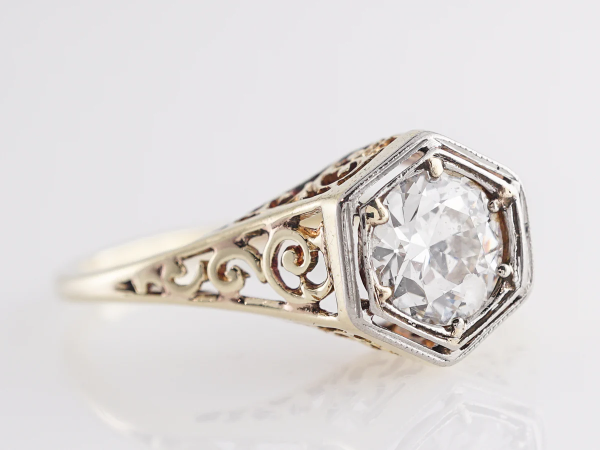 .80 Art Deco Two-Tone Diamond Engagement Ring in 14k - Image 3