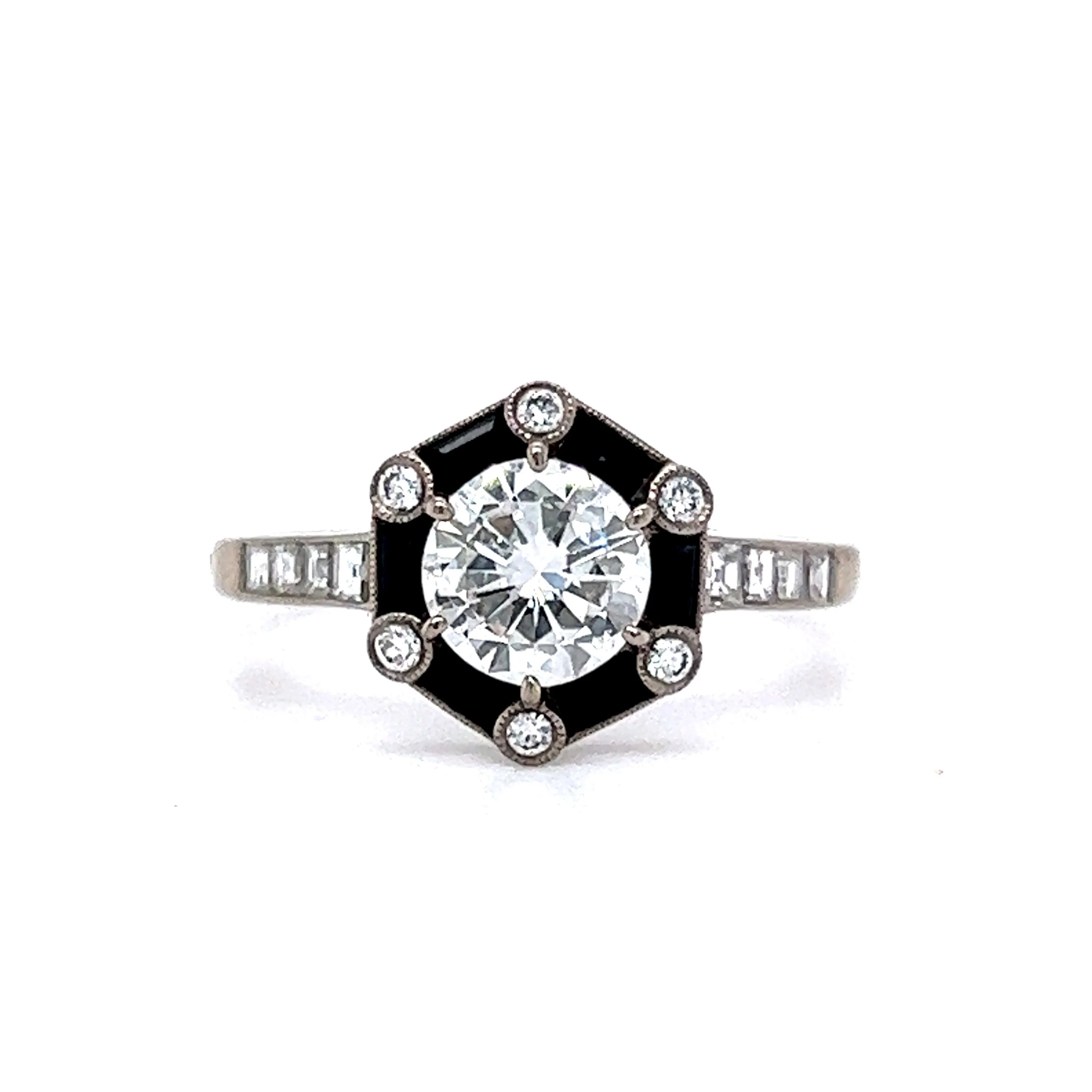 .80 Diamond & Onyx Engagement Ring in 18k White Gold