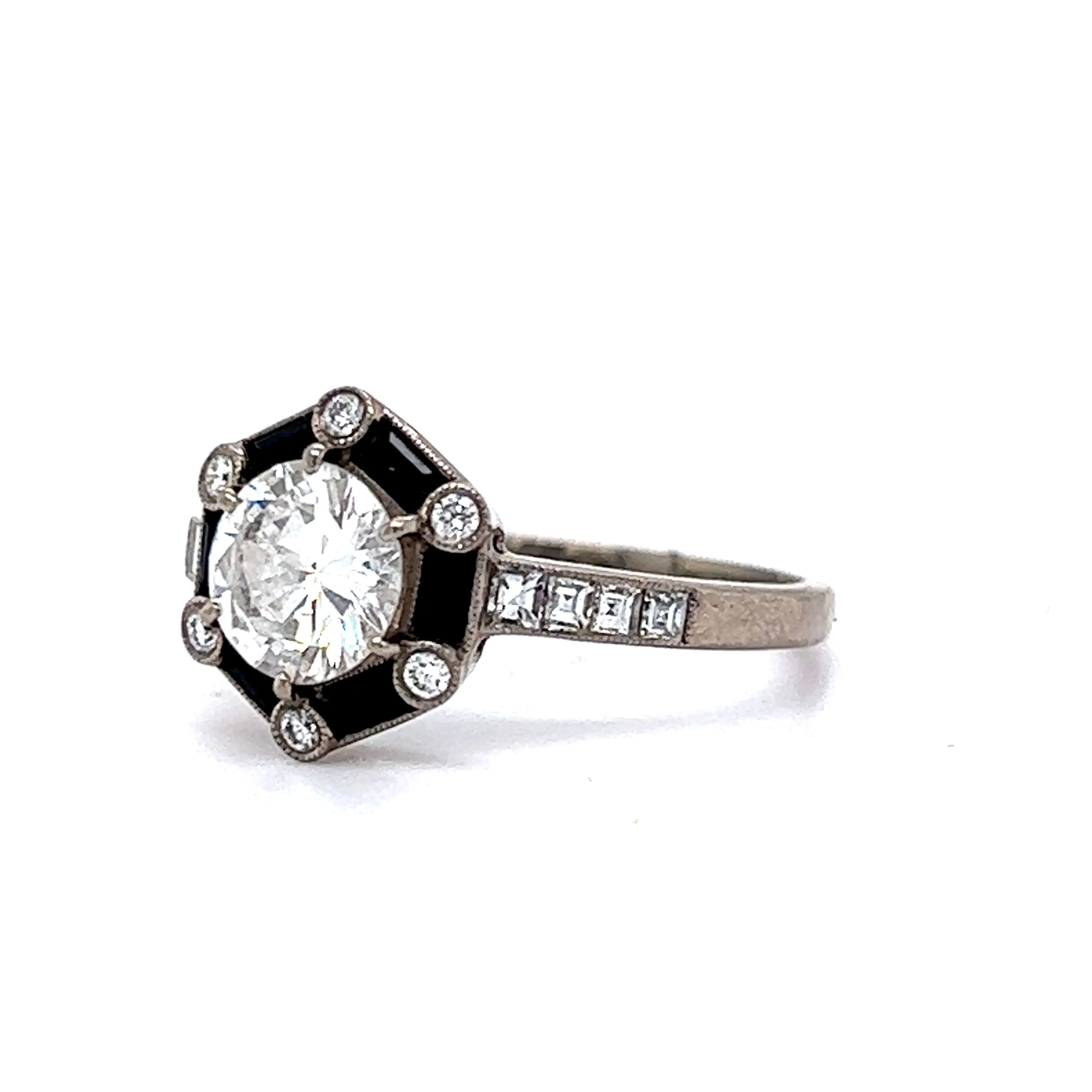 .80 Diamond & Onyx Engagement Ring in 18k White Gold - Image 2