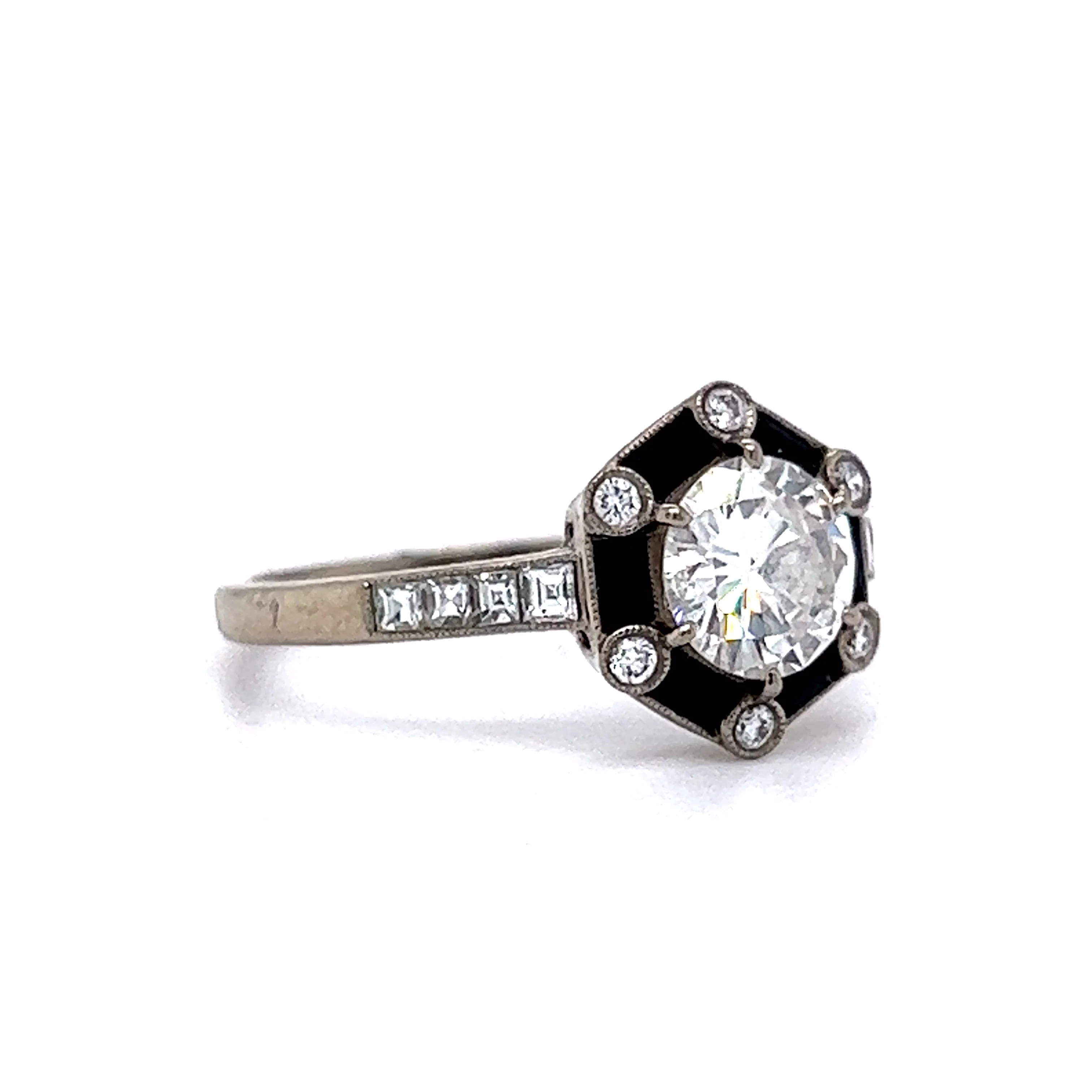 .80 Diamond & Onyx Engagement Ring in 18k White Gold - Image 3
