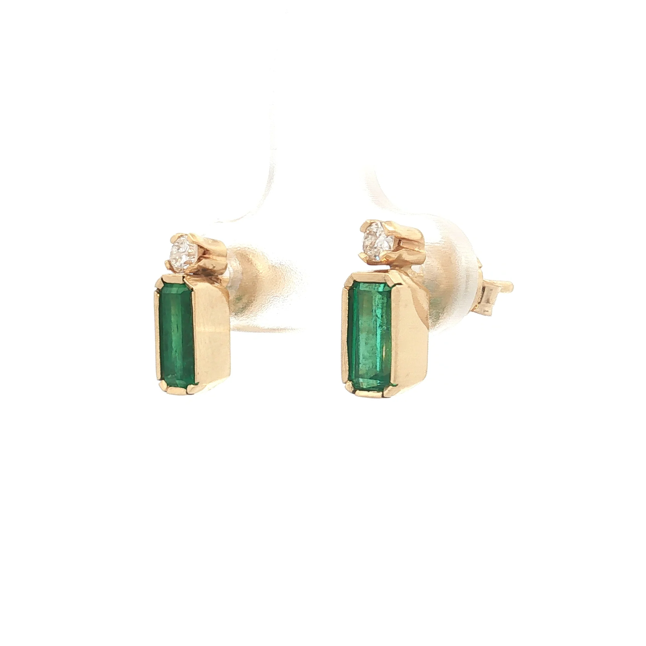 .80 Emerald Cut Emerald Stud Earrings 18k Yellow Gold - Image 2