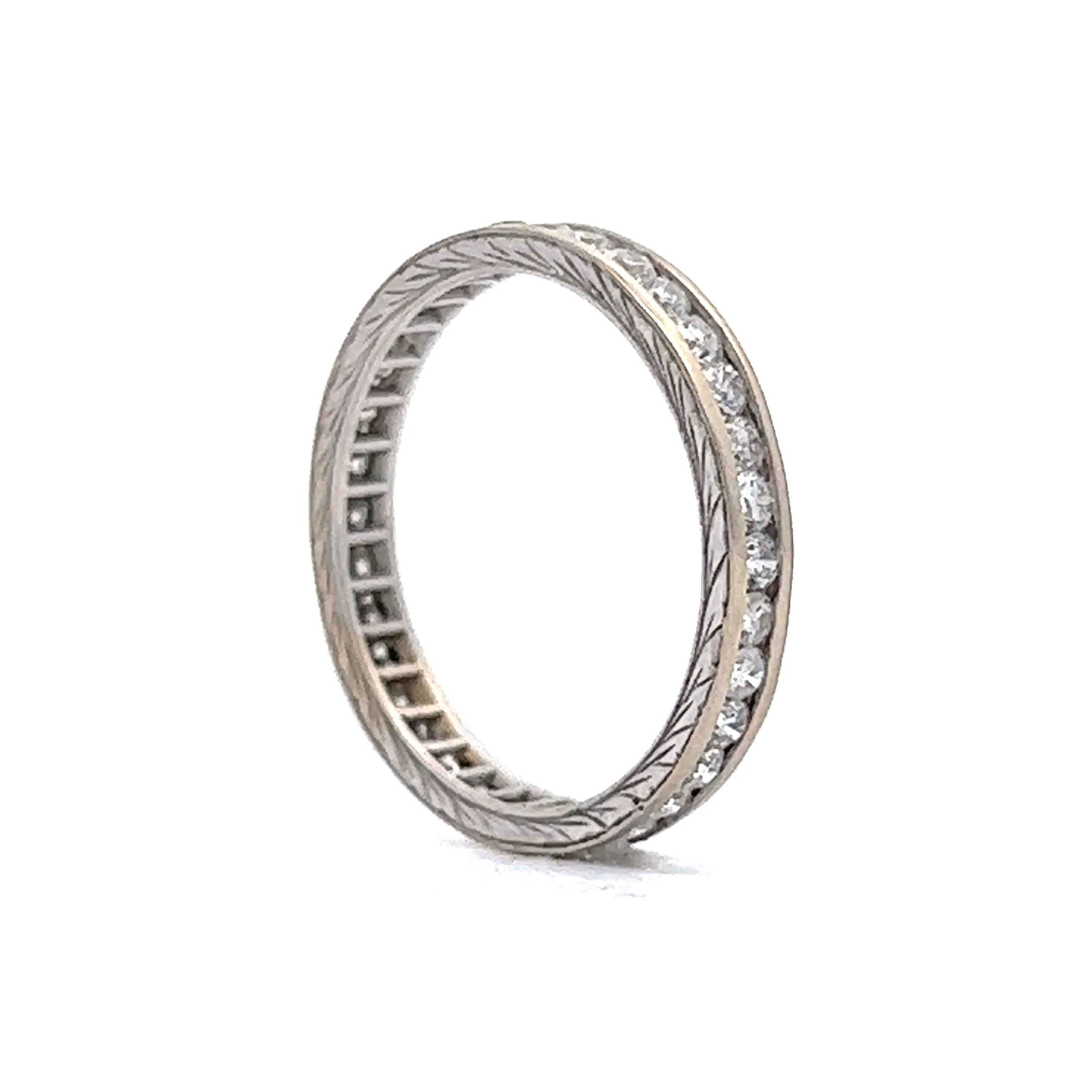 .80 Engraved Diamond Eternity Band in 14k White Gold - Image 5