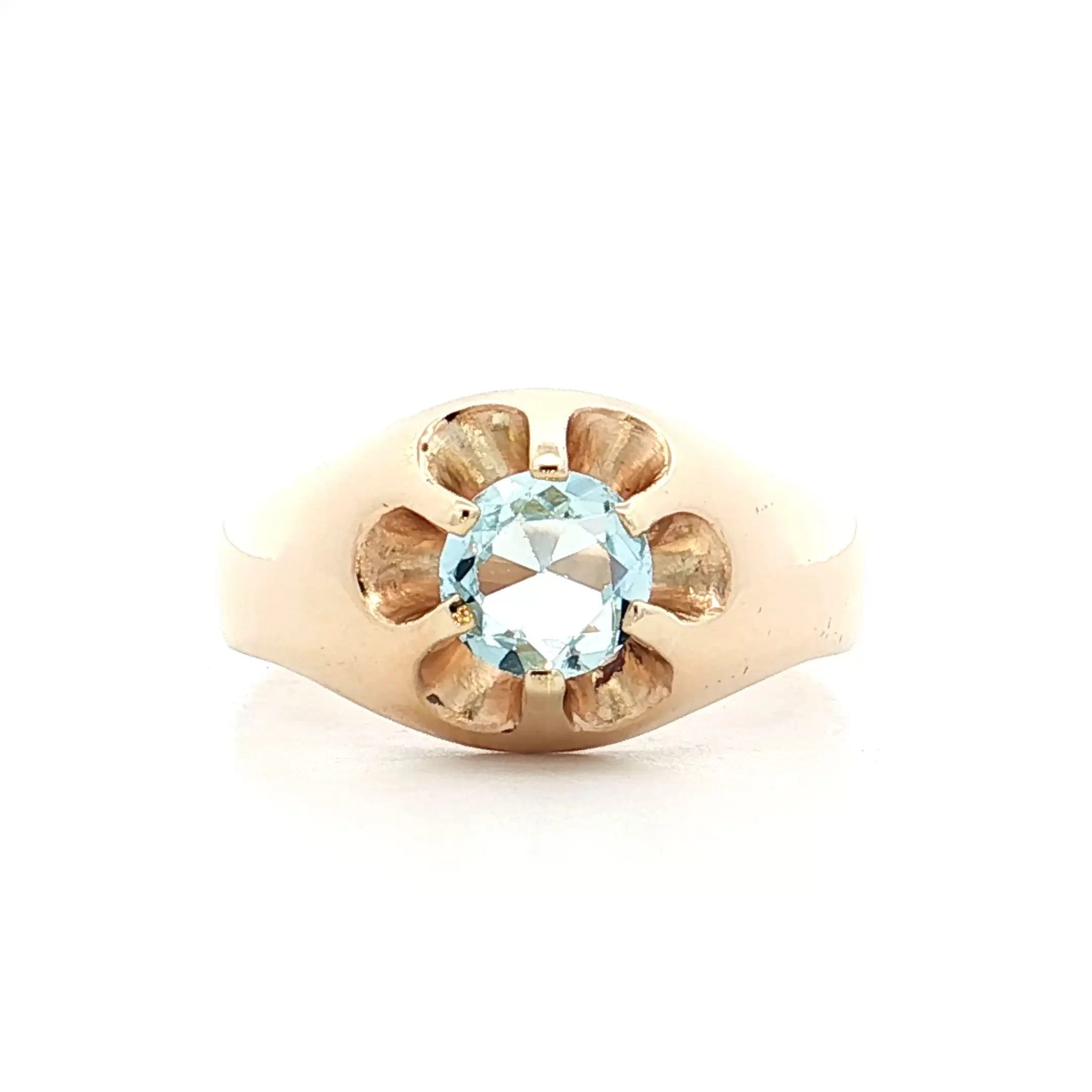 .80 Vintage Aquamarine Cocktail Ring 14k Yellow Gold