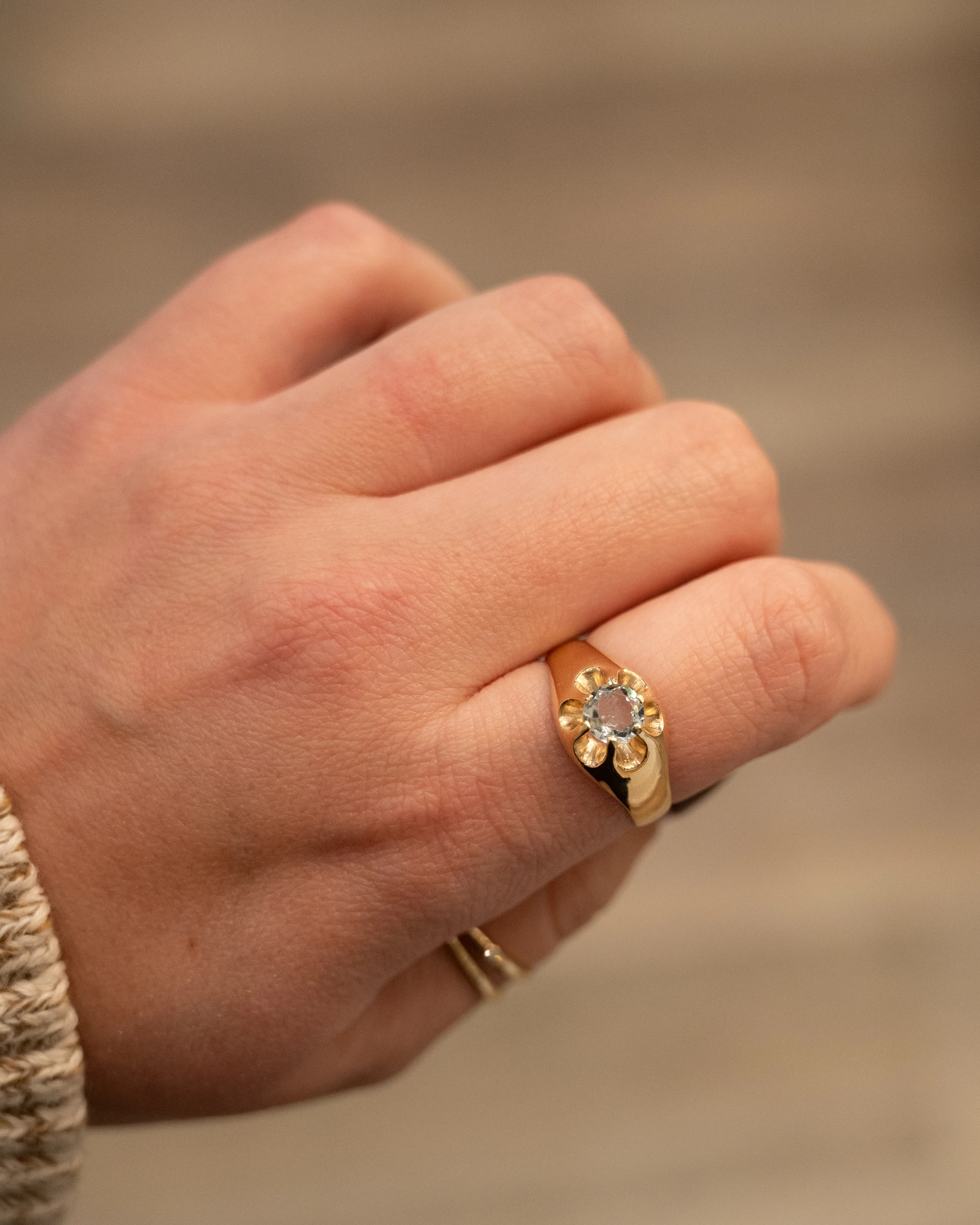 .80 Vintage Aquamarine Cocktail Ring 14k Yellow Gold - Image 7