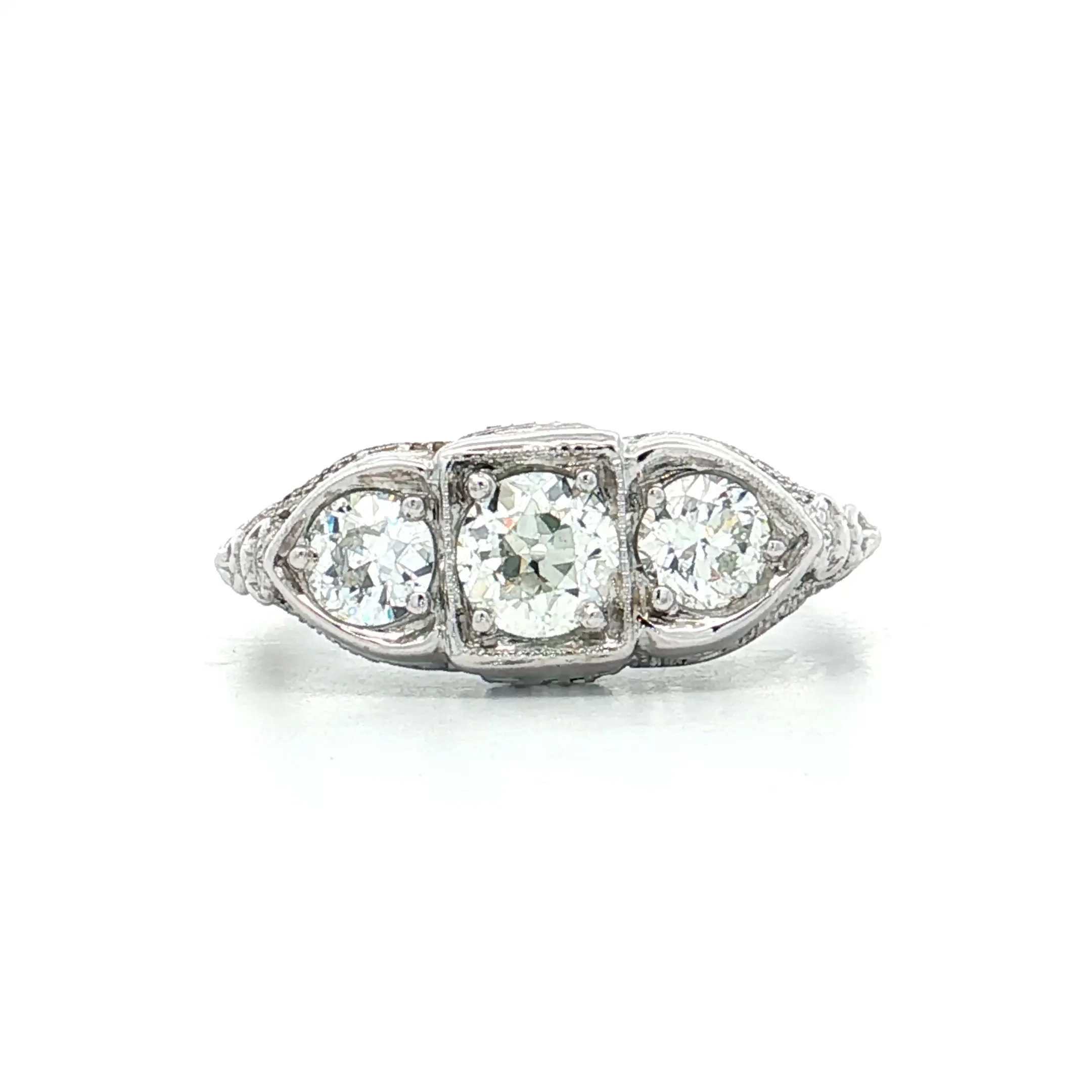 .80 Vintage Diamond Three Stone Engagement Ring 18k