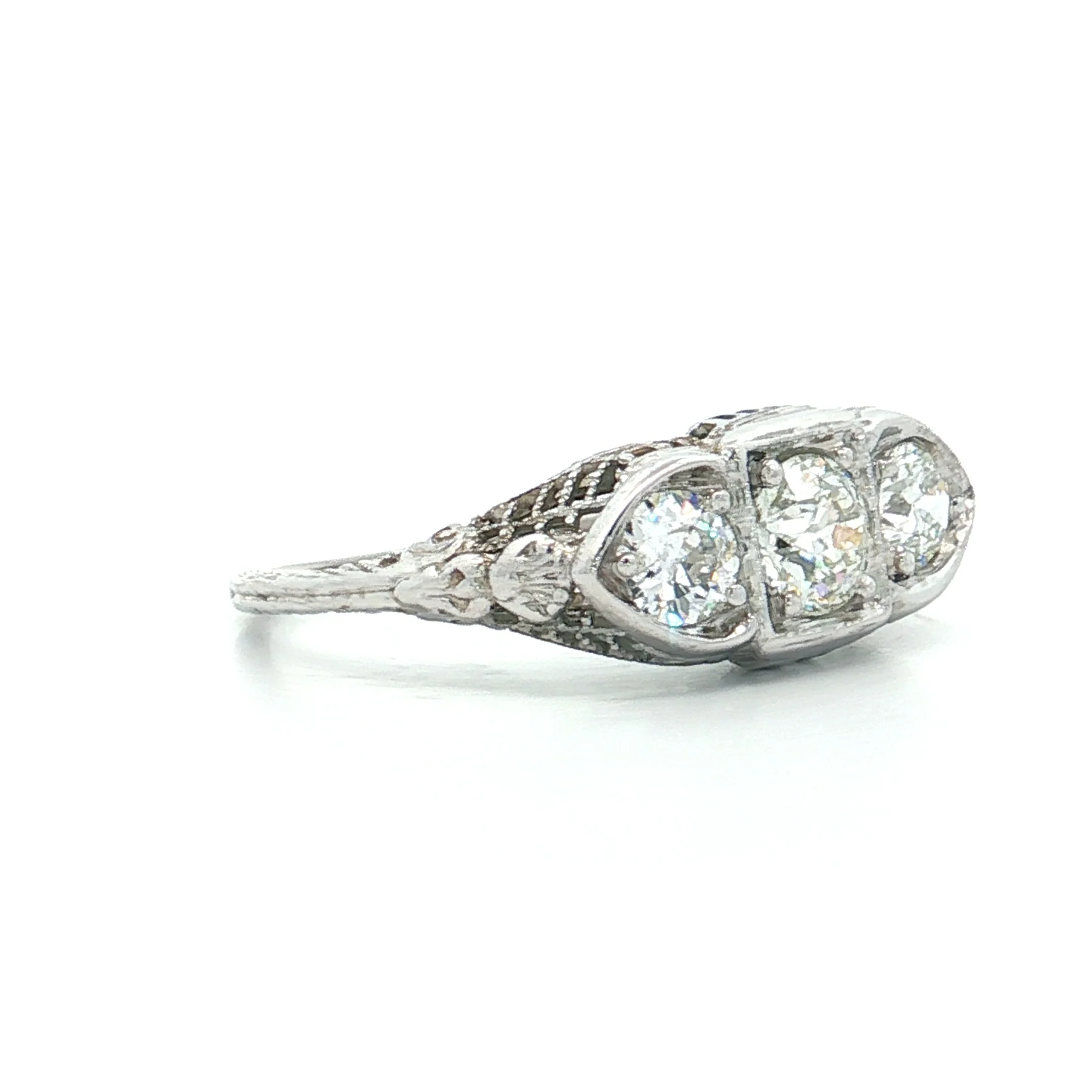 .80 Vintage Diamond Three Stone Engagement Ring 18k - Image 3