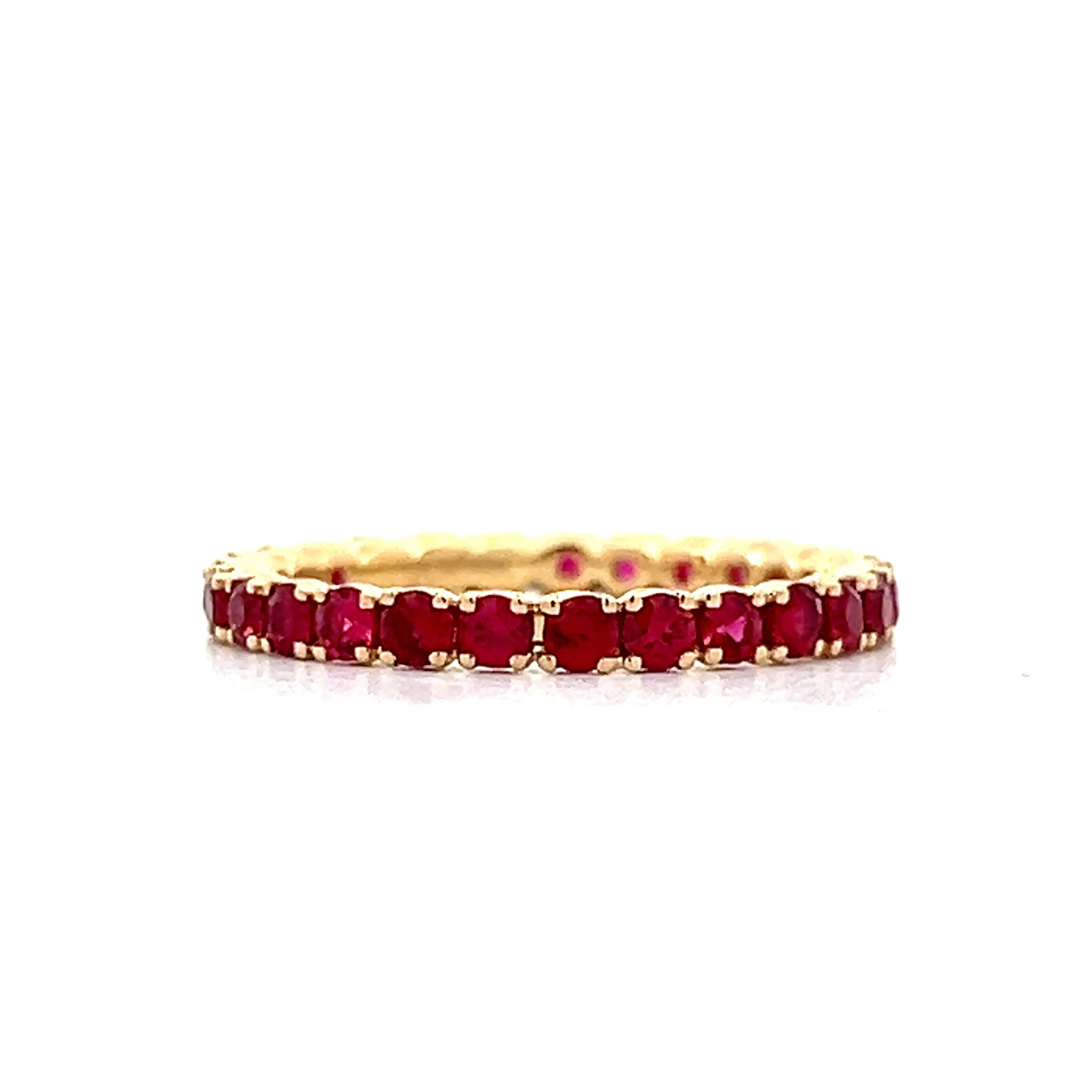 .81 Round Ruby Eternity Stacking Band in 14k Yellow Gold - Image 3