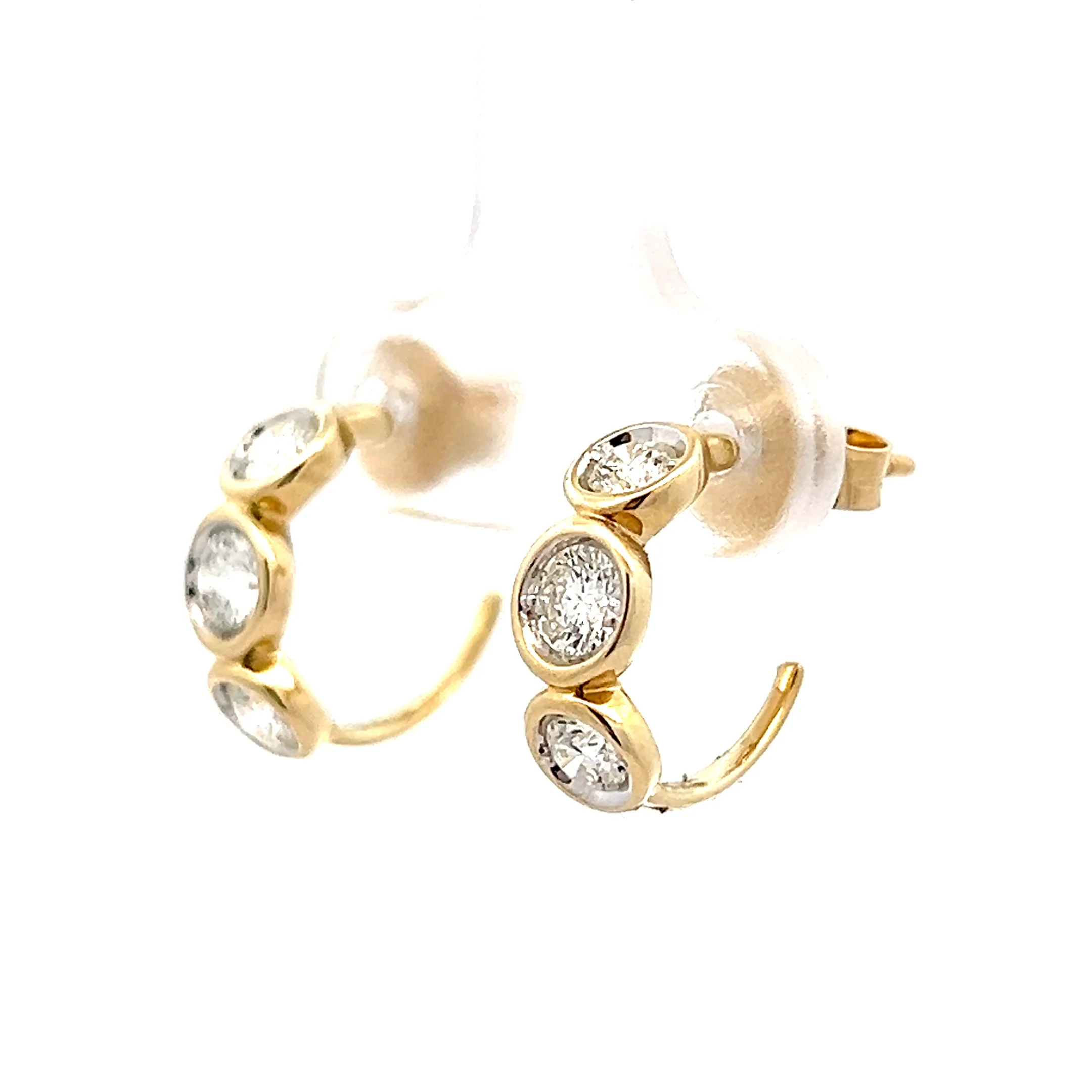 .82 Diamond Bezel Huggie Hoop Earrings 14k - Image 2