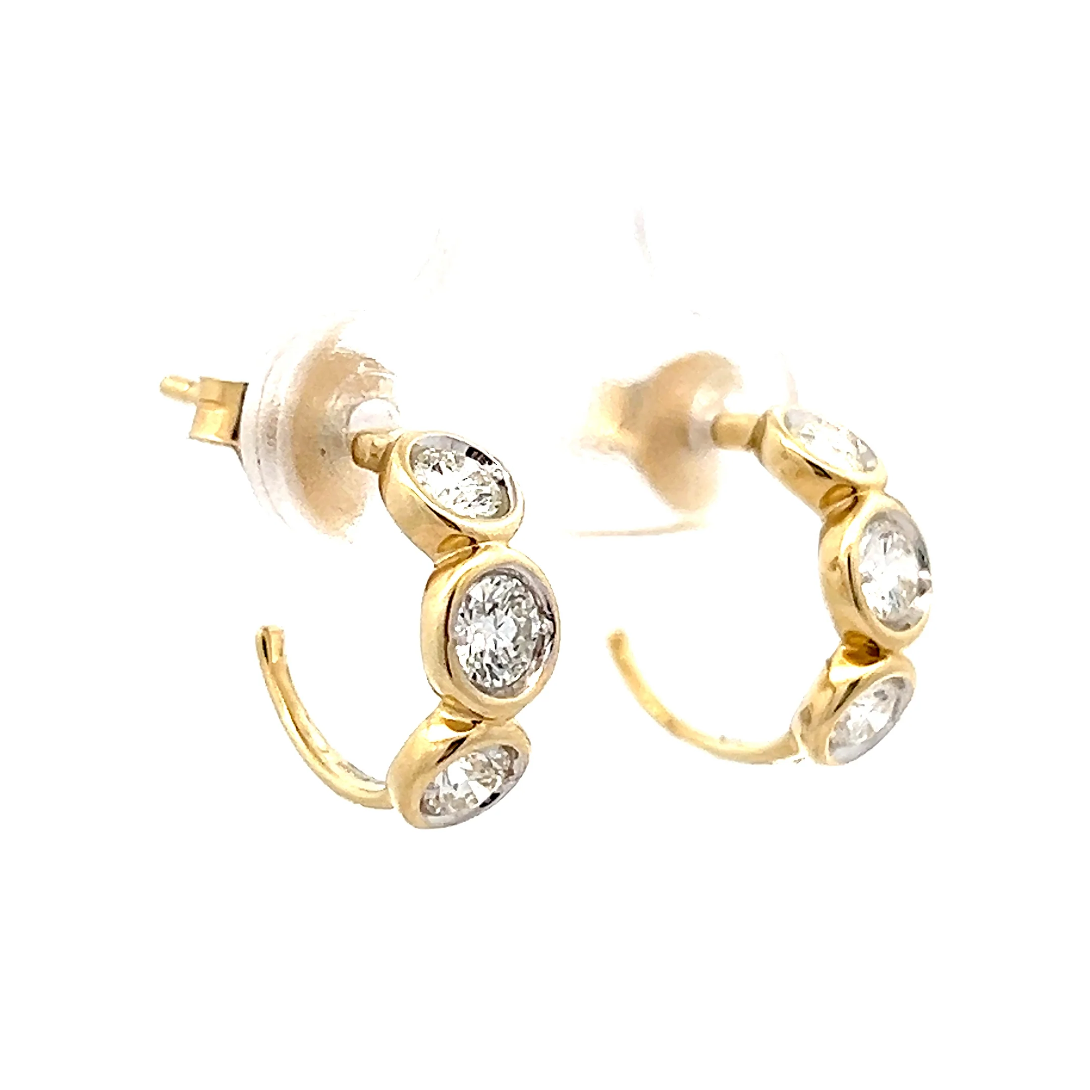.82 Diamond Bezel Huggie Hoop Earrings 14k - Image 3