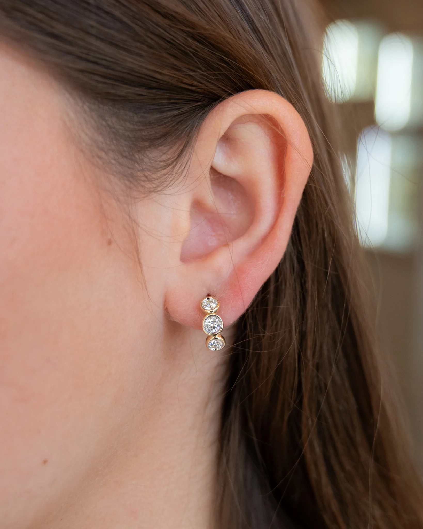 .82 Diamond Bezel Huggie Hoop Earrings 14k - Image 4