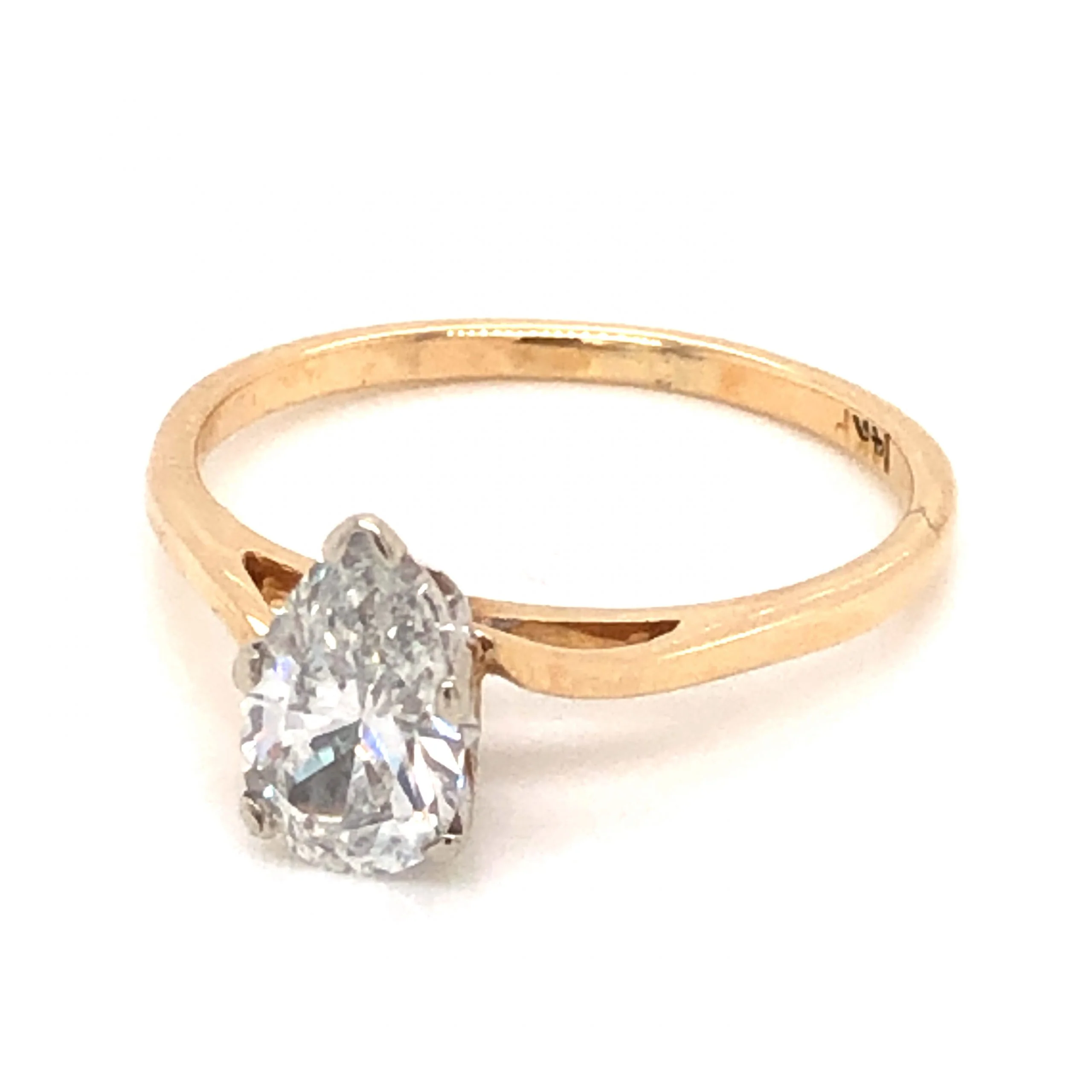 .82 Mid-Century Pear Cut Solitaire Diamond Engagement Ring - Image 2