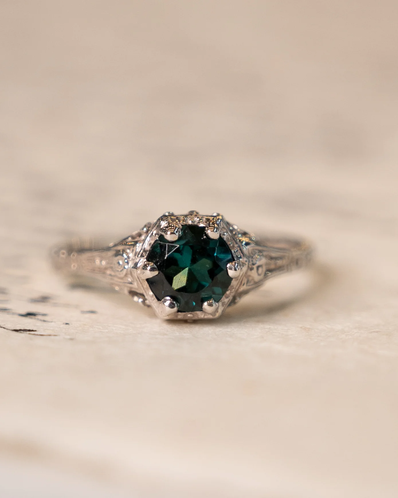 .83 Art Deco Tourmaline Engagement Ring in 14k - Image 7