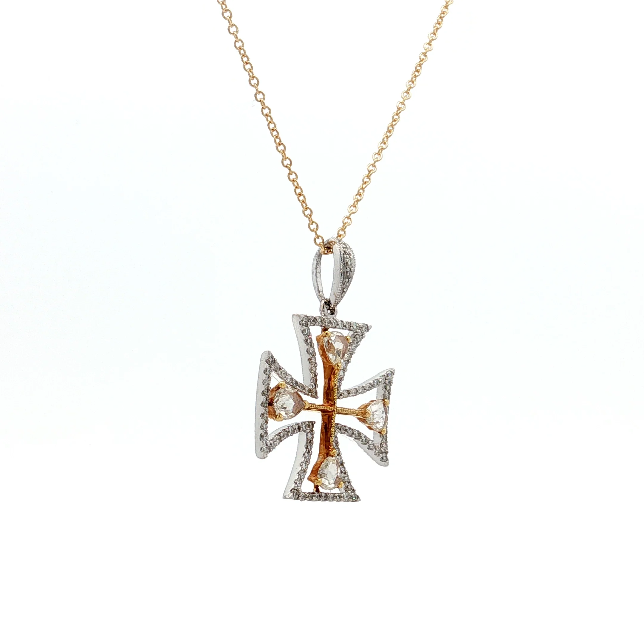 .83 Diamond Cross Pendant Necklace Two-Tone 18k - Image 2