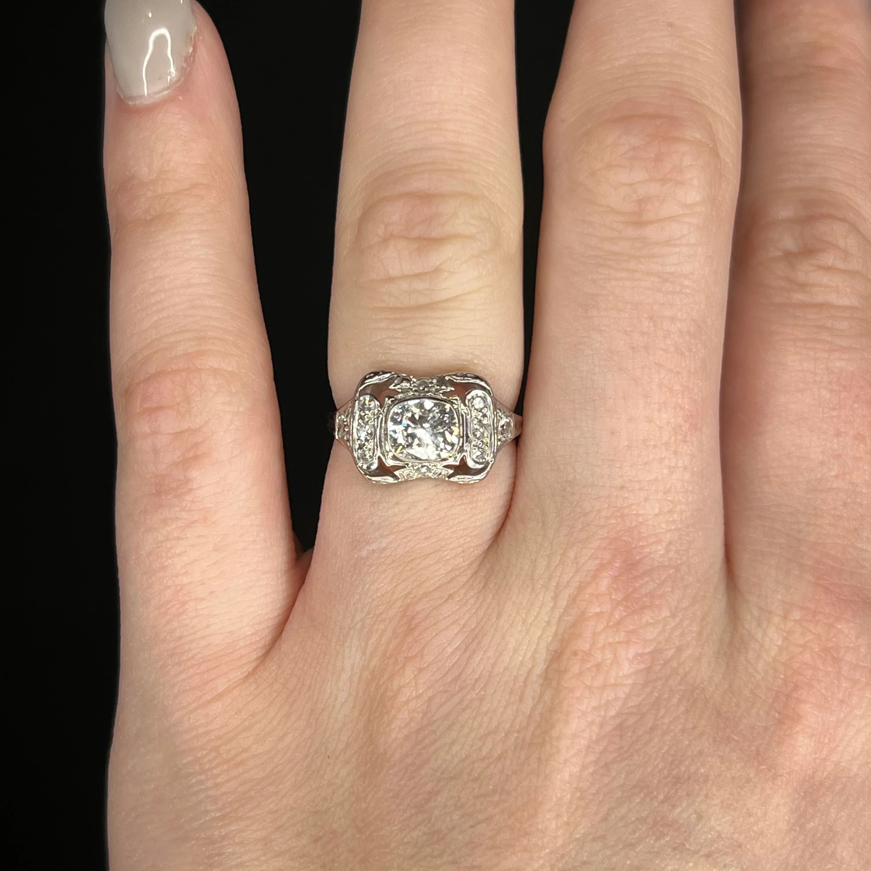 .84 Art Deco Cushion Diamond Engagement Ring in Platinum - Image 6