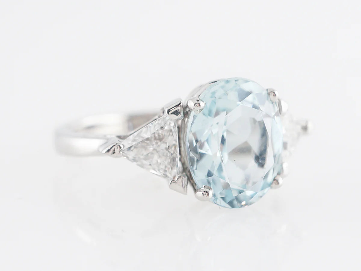 .84 Oval Cut Aquamarine Ring w/ Diamonds in Platinum - Image 3