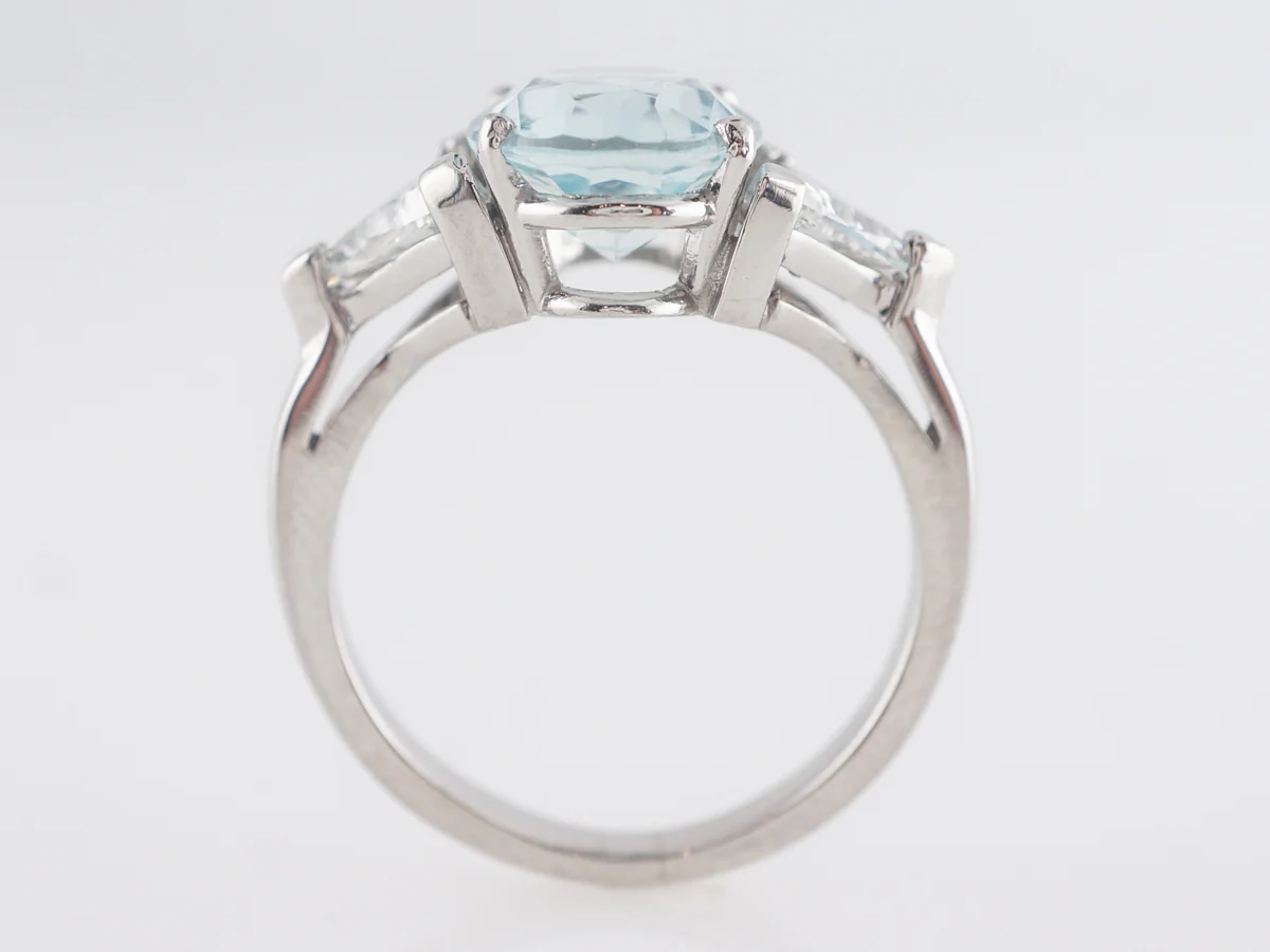 .84 Oval Cut Aquamarine Ring w/ Diamonds in Platinum - Image 4