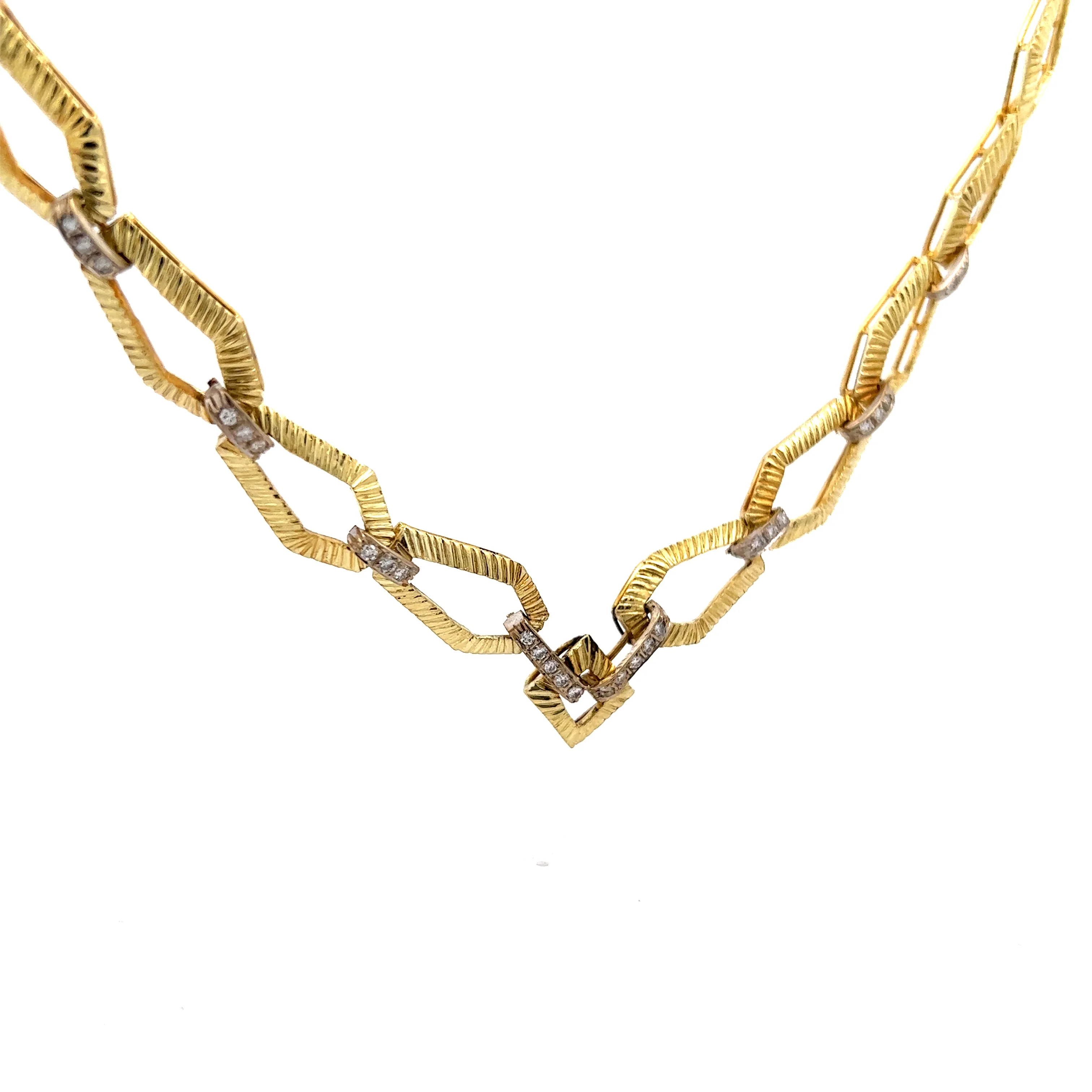 Vintage Mid-Century Diamond Link Necklace in 18k Yellow Gold - Image 3