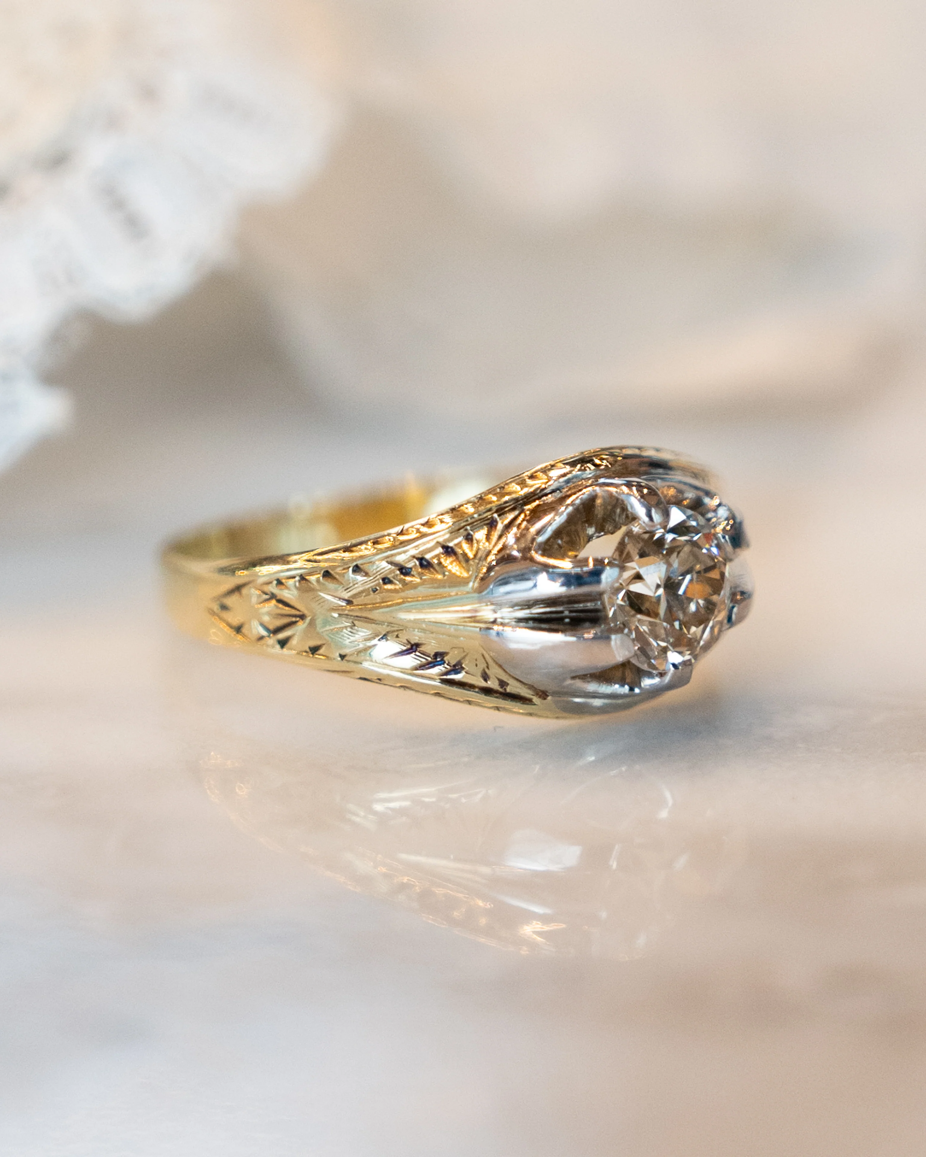 .84 Vintage 1940s Retro Engagement Ring in 14k - Image 7