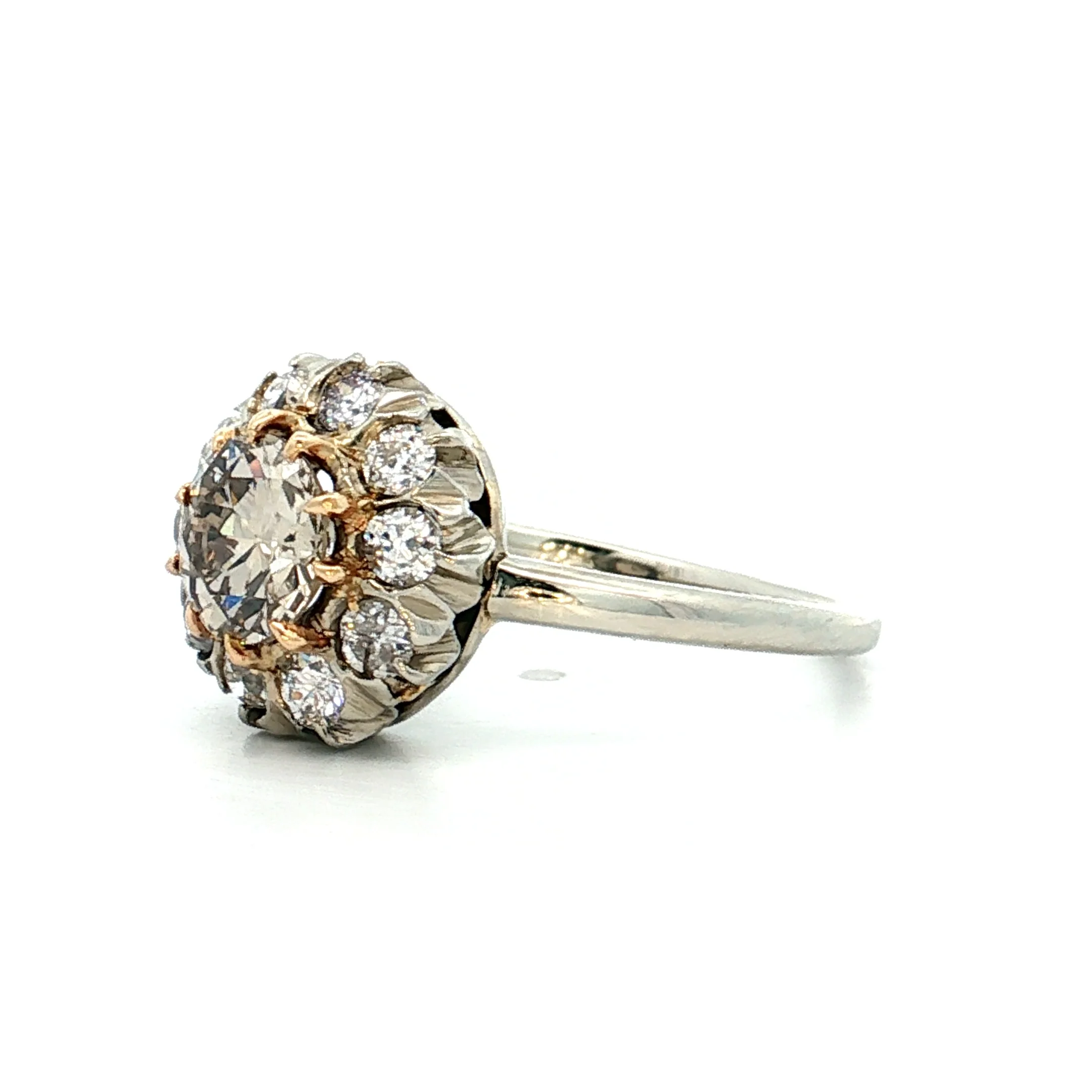 .84 Vintage Retro Diamond Cluster Engagement Ring 14k - Image 2