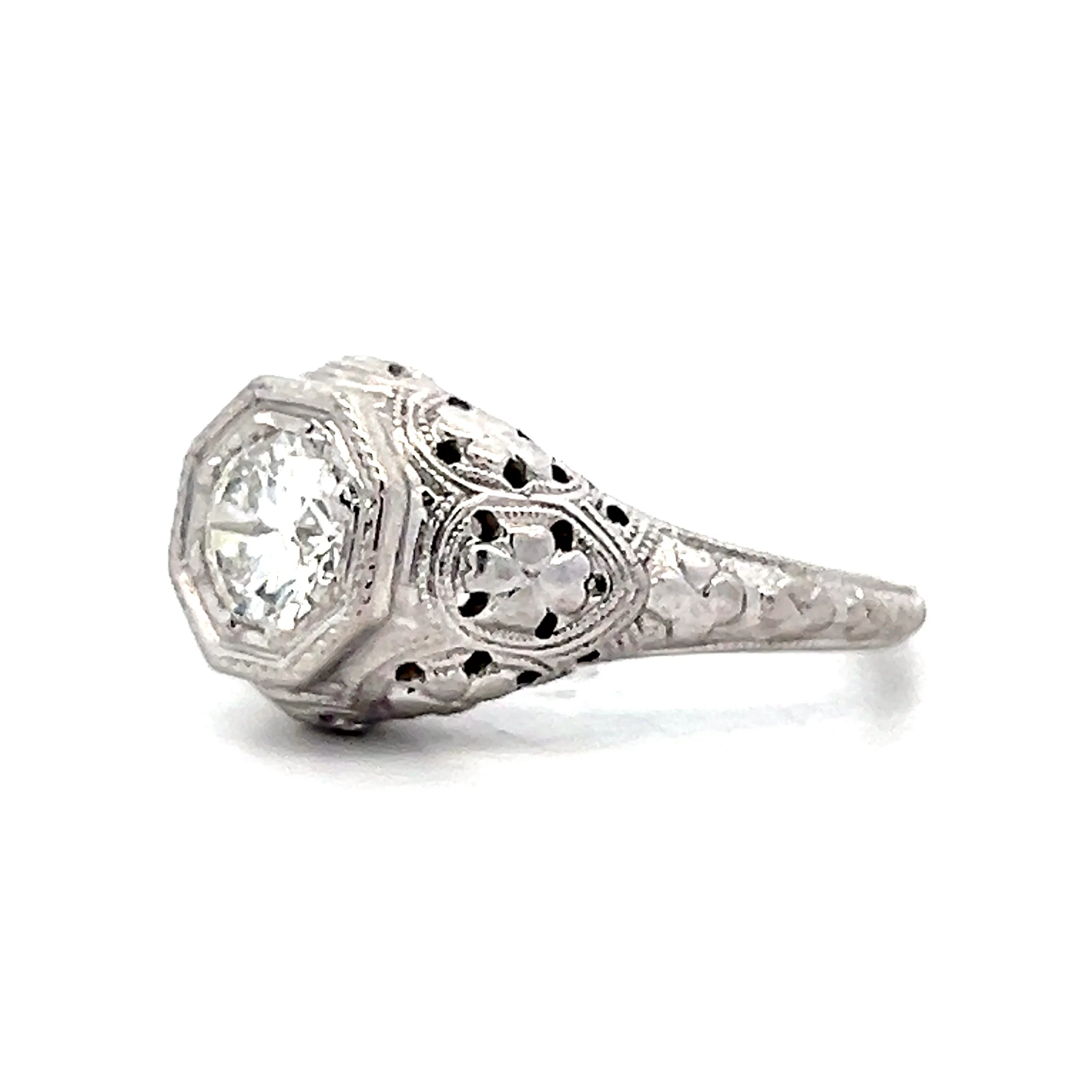 .85 Antique Art Deco Filigree Engagement Ring 18k - Image 2