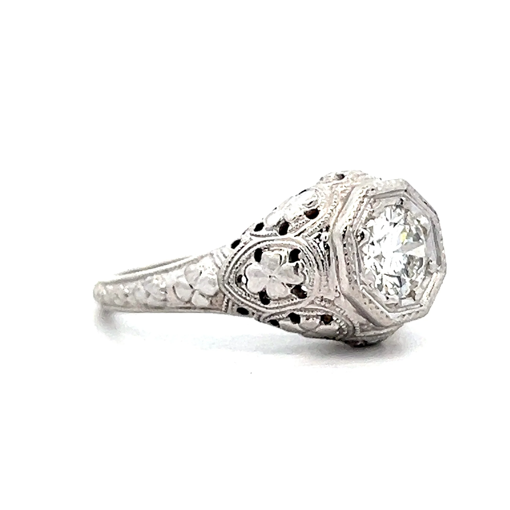 .85 Antique Art Deco Filigree Engagement Ring 18k - Image 3