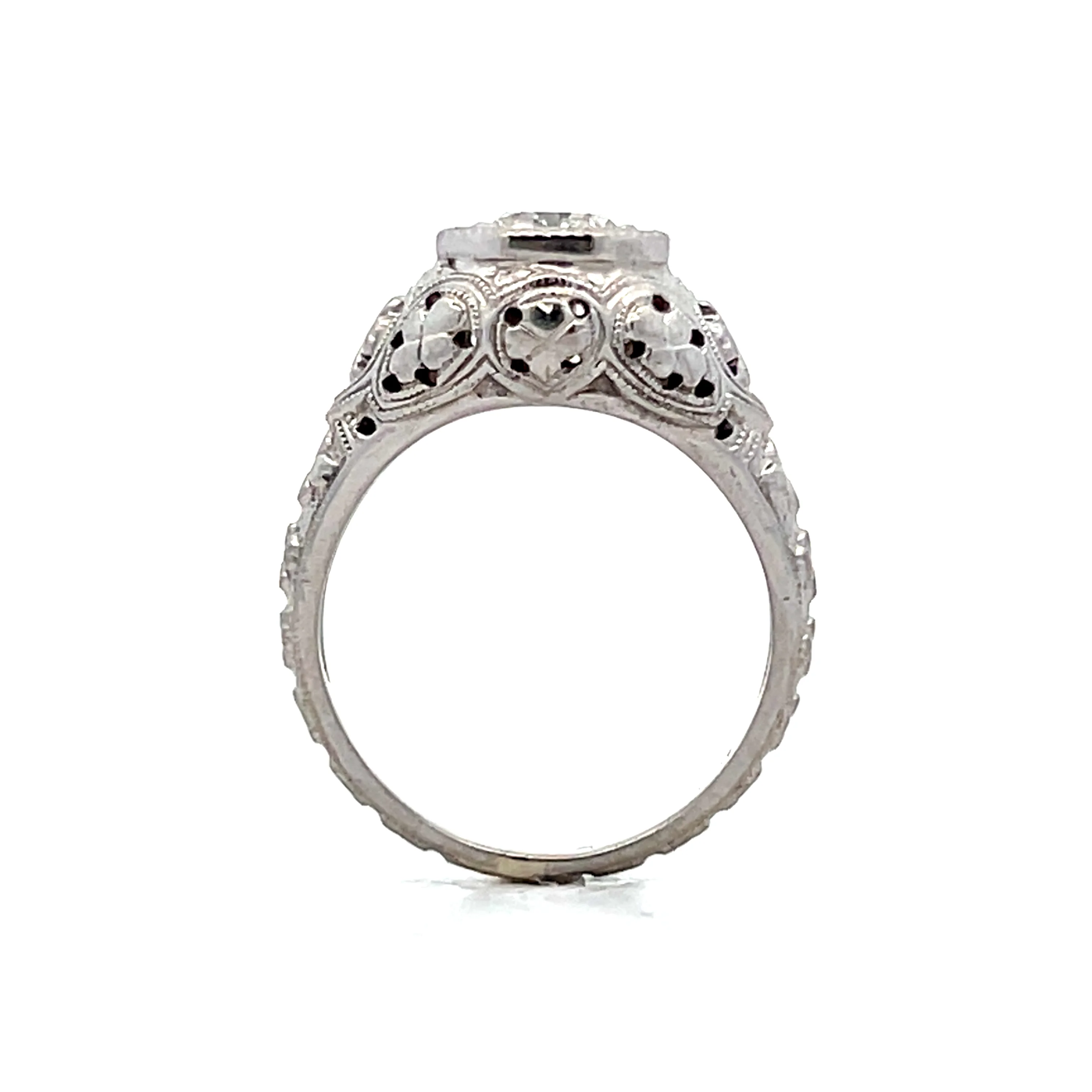 .85 Antique Art Deco Filigree Engagement Ring 18k - Image 4